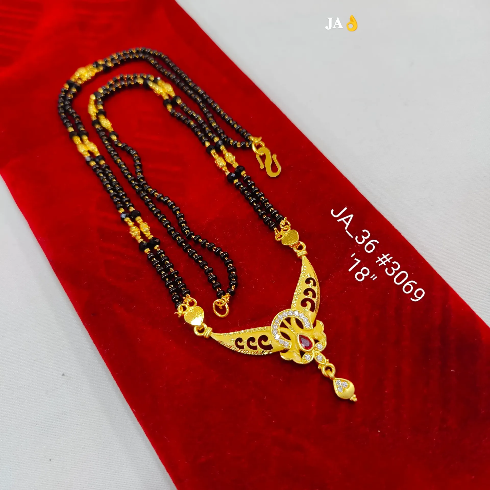 1 Gram Gold Plated CZ Floral Curve Design Double Chain Mangalsutra DN-3069