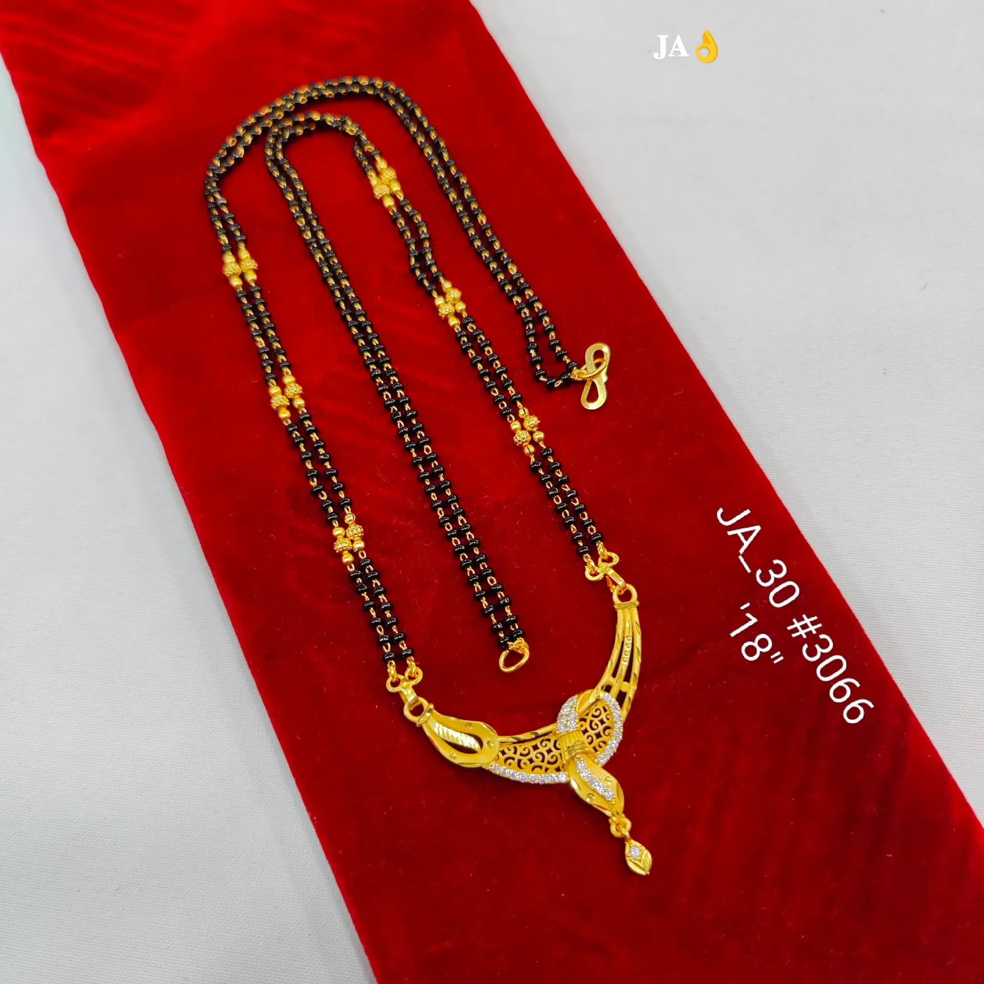 1 Gram Gold Plated CZ Swan Curve Design Double Chain Mangalsutra DN-3066
