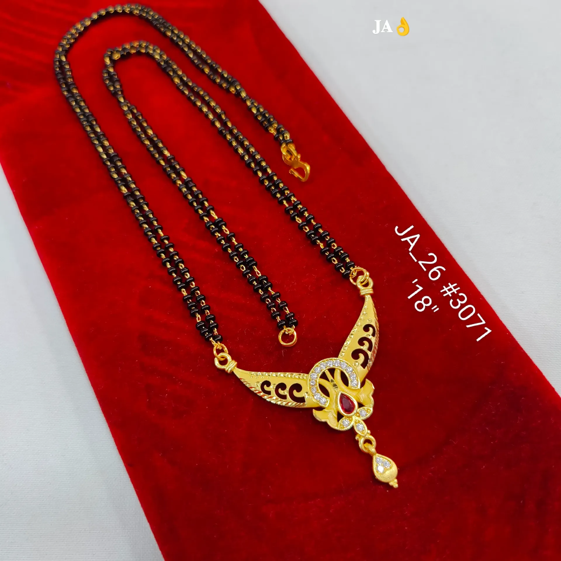1 Gram Gold Plated CZ Floral Curve Design Double Chain Mangalsutra DN-3071