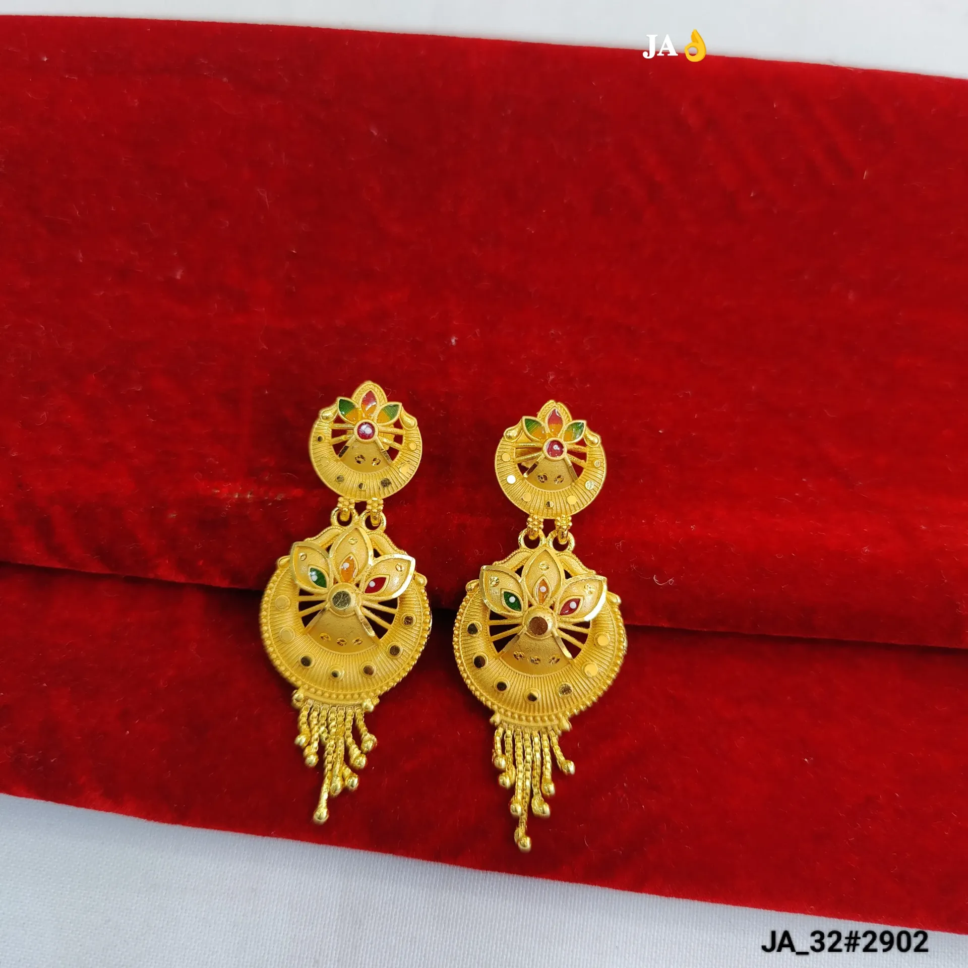1 Gram Gold Plated Traditional Floral Designer Earrings DN-2902
