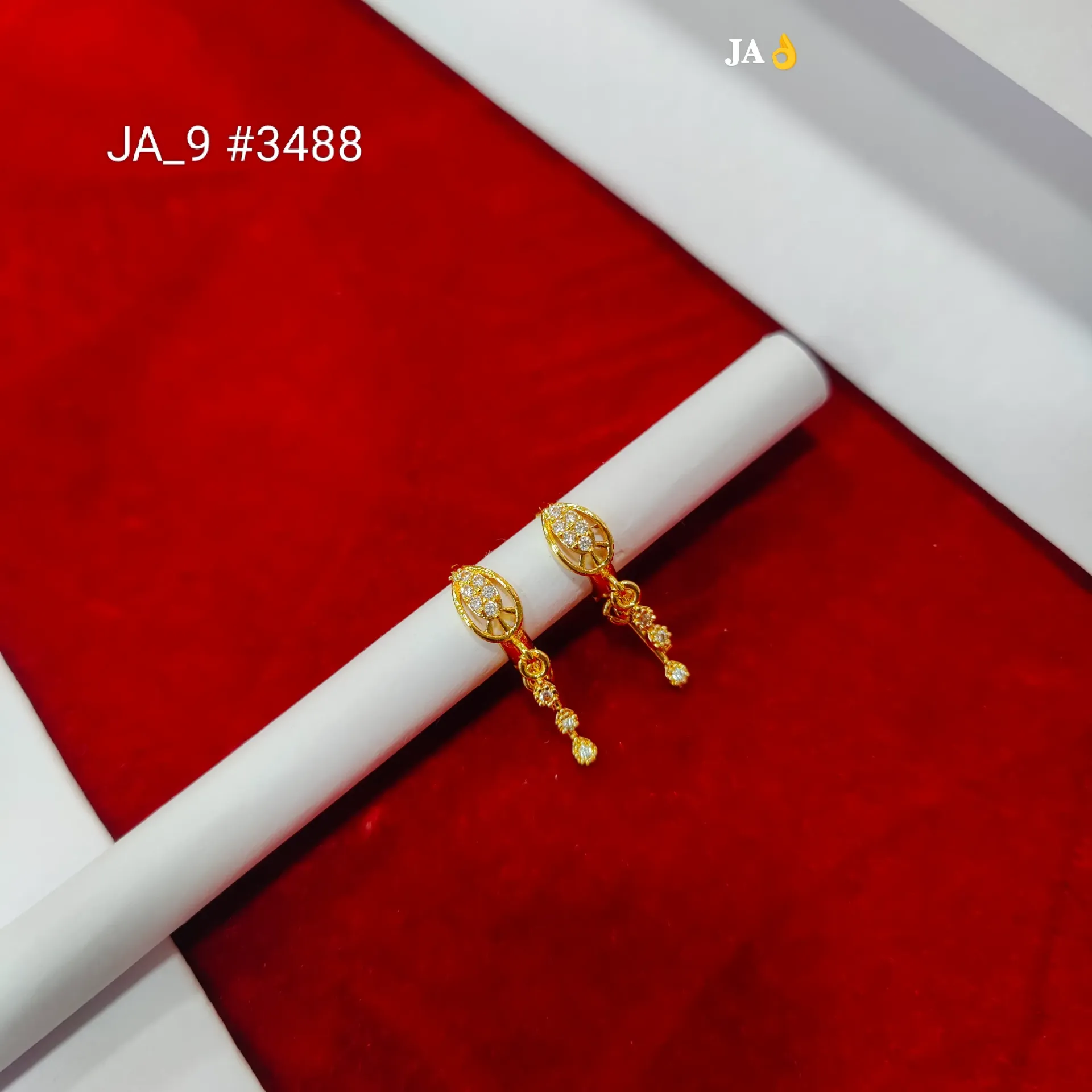 1 Gram Gold Plated Stone Studded Designer Drop Earrings DN-3488