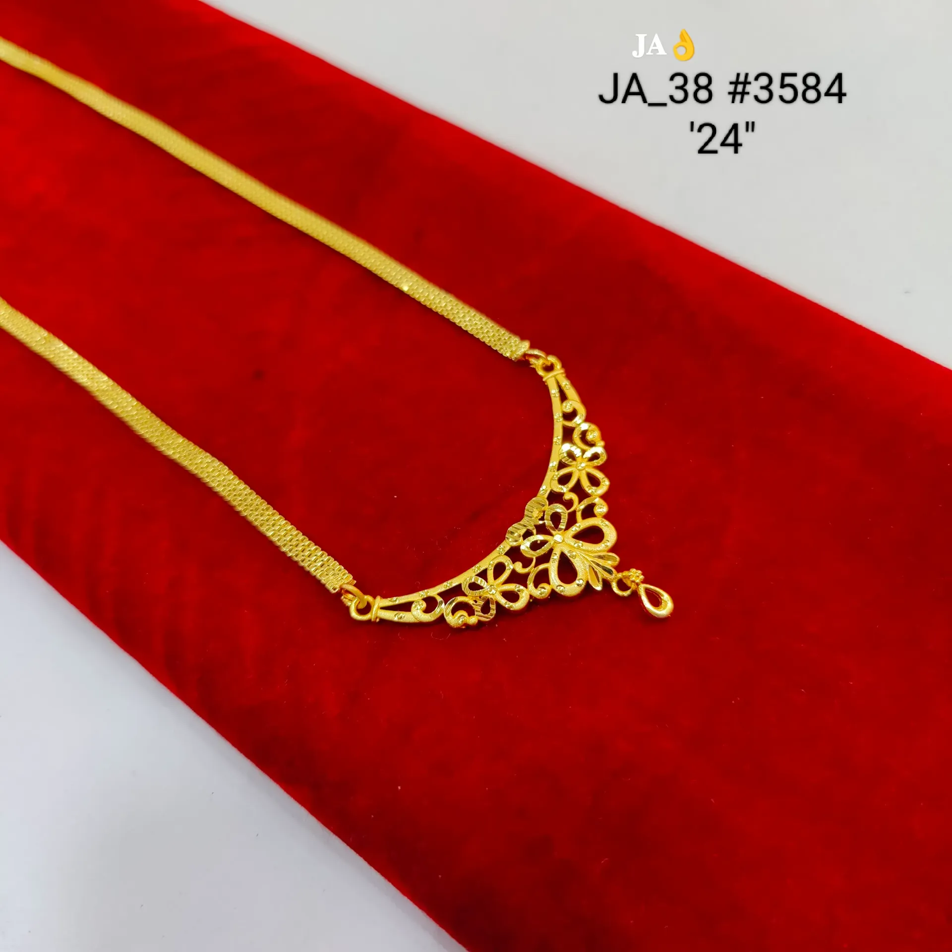 1 Gram Gold Plated Floral Designer Side Pendant Necklace DN-3584