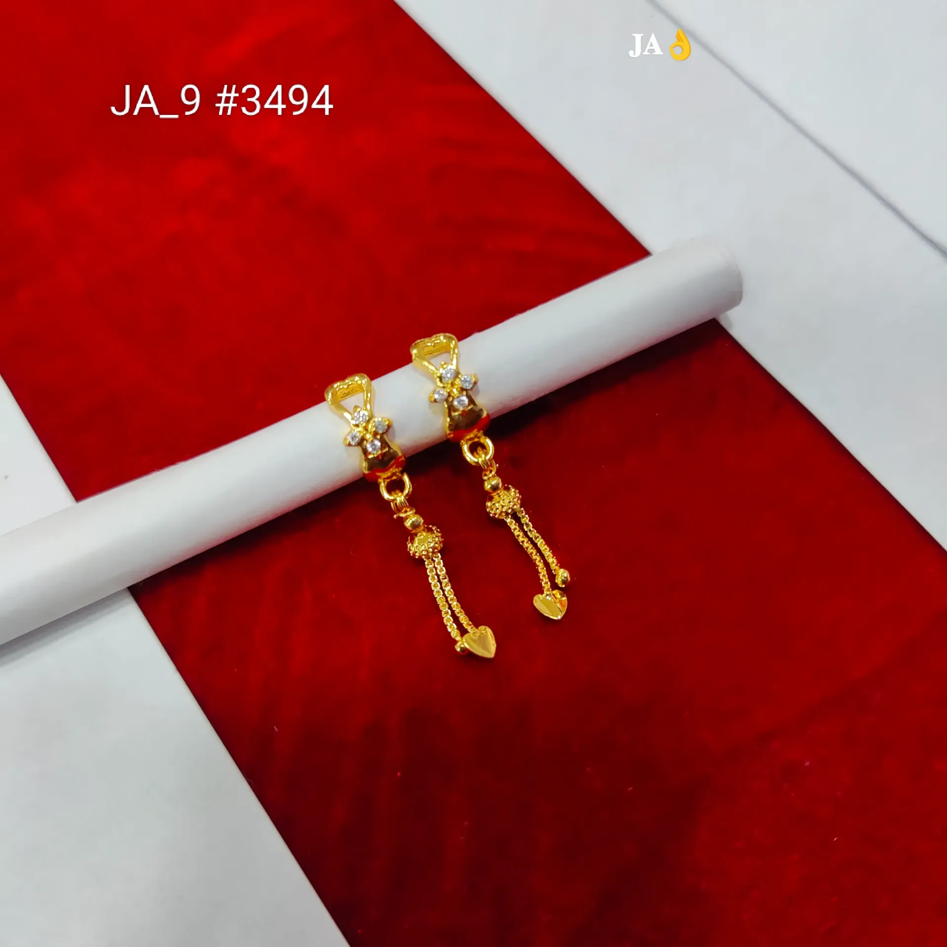 1 Gram Gold Plated Floral Stone Charm Tassel Earrings DN-3494