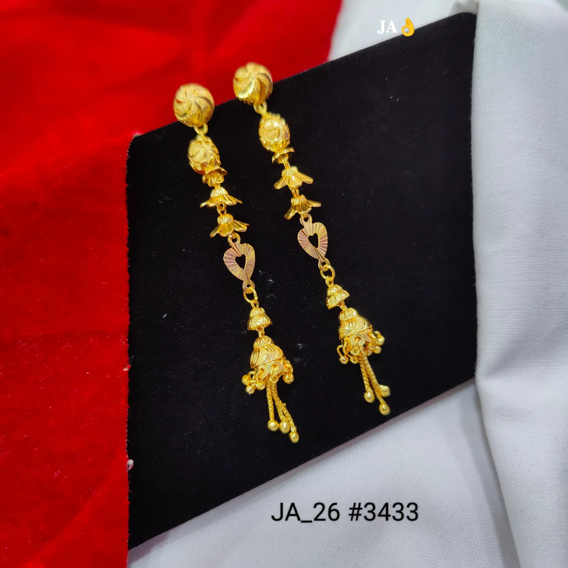 1 Gram Gold Plated Heart Charm Designer Long Drop Earrings DN-3433