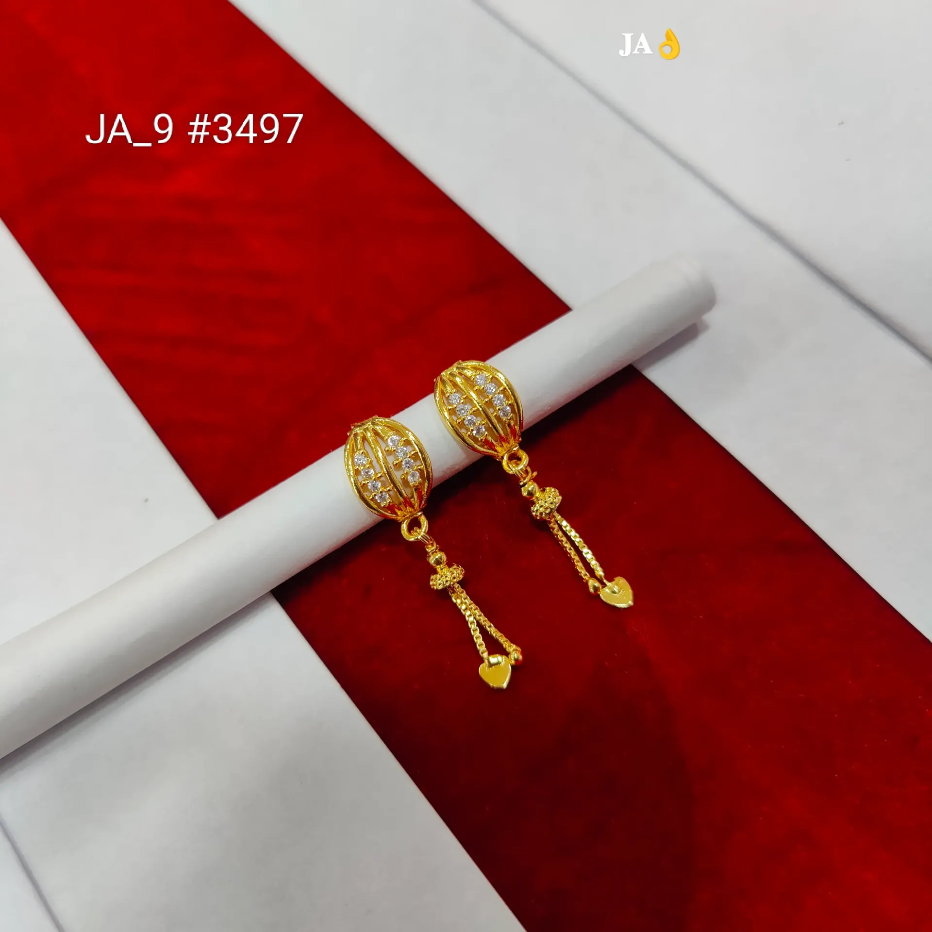 1 Gram Gold Plated Stone Studded Heart Charm Tassel Earrings DN-3497