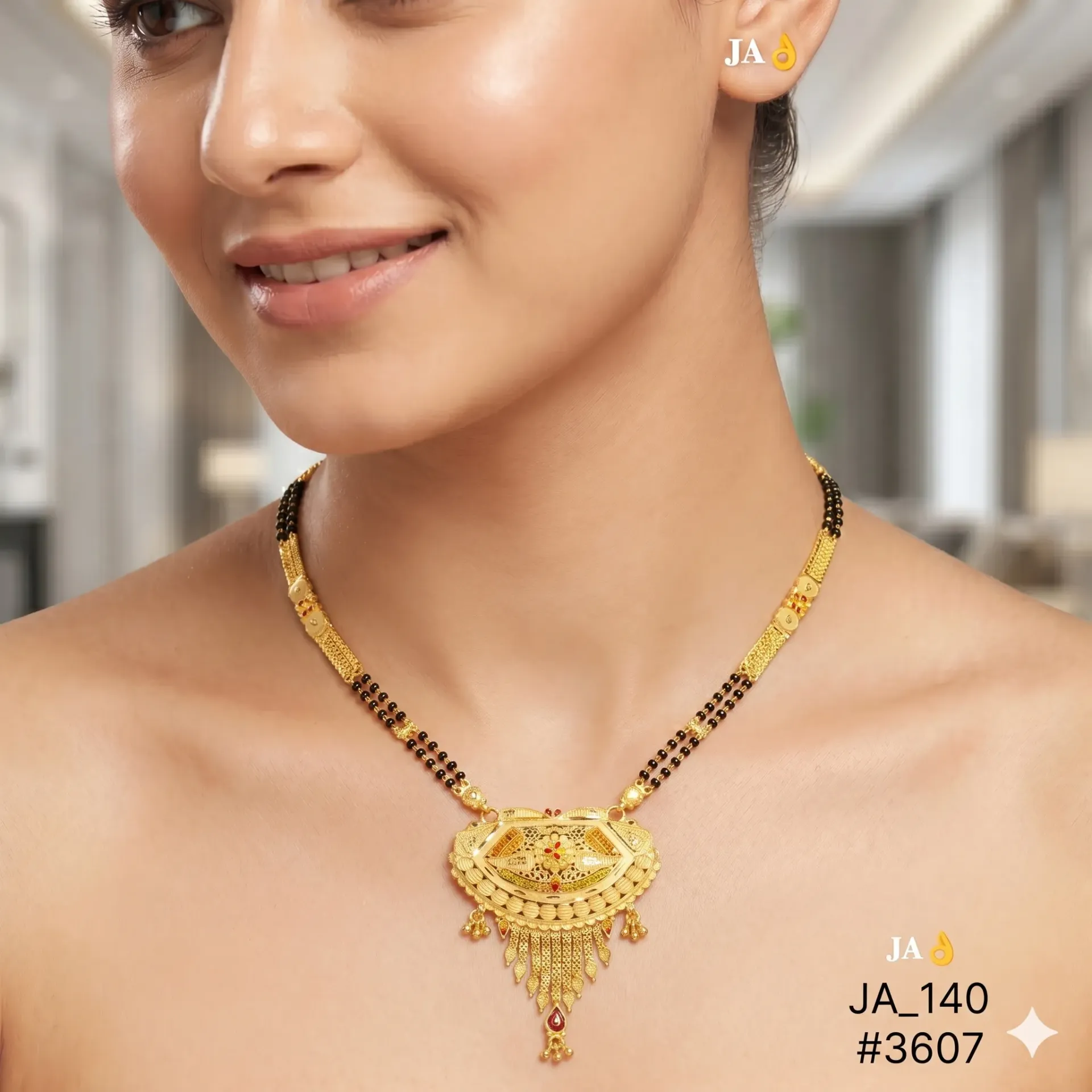 1 Gram Gold Plated Traditional Long Pendant Double Chain Mangalsutra DN-3607