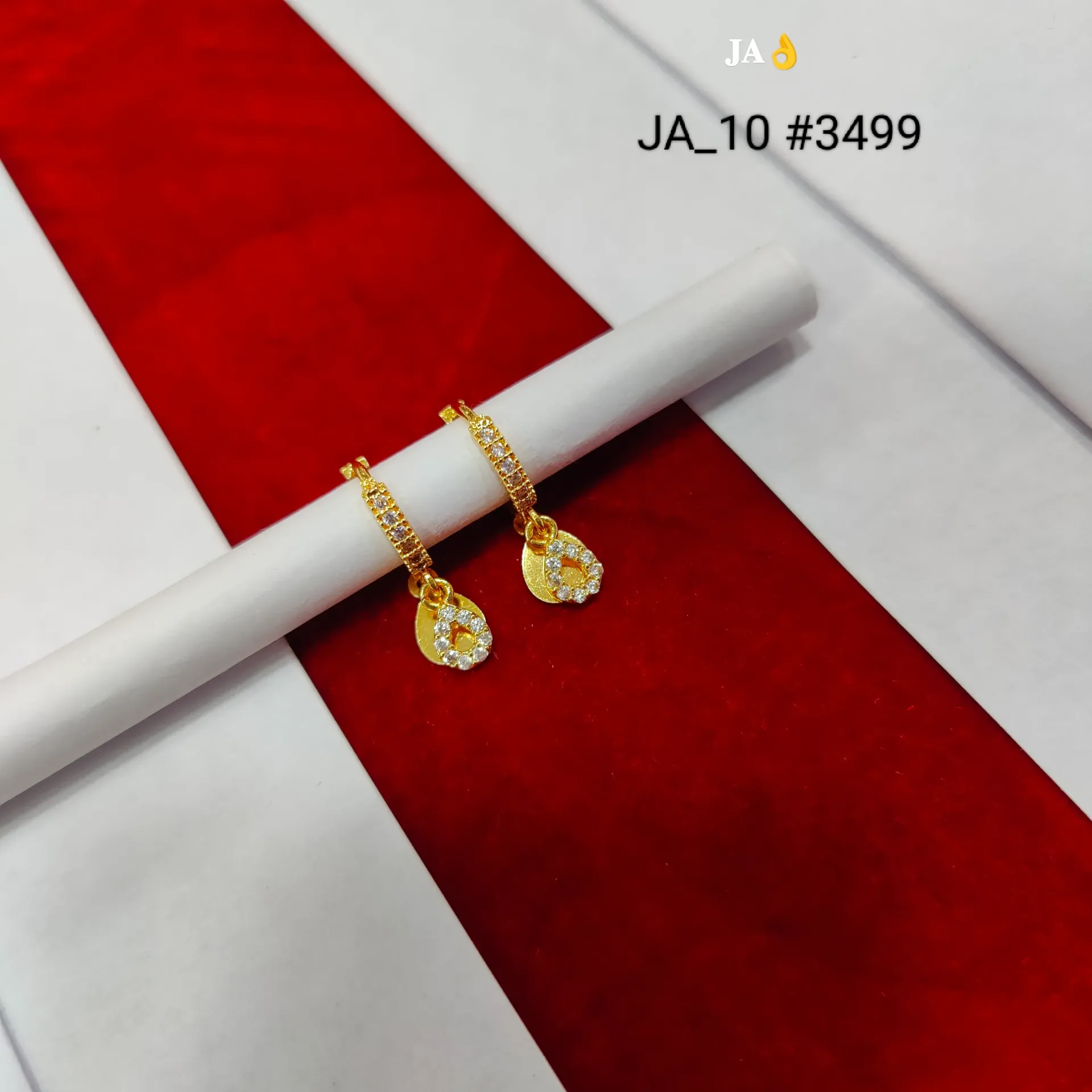 1 Gram Gold Plated Charm Hoop Earrings with Leaf Danglers DN-3499