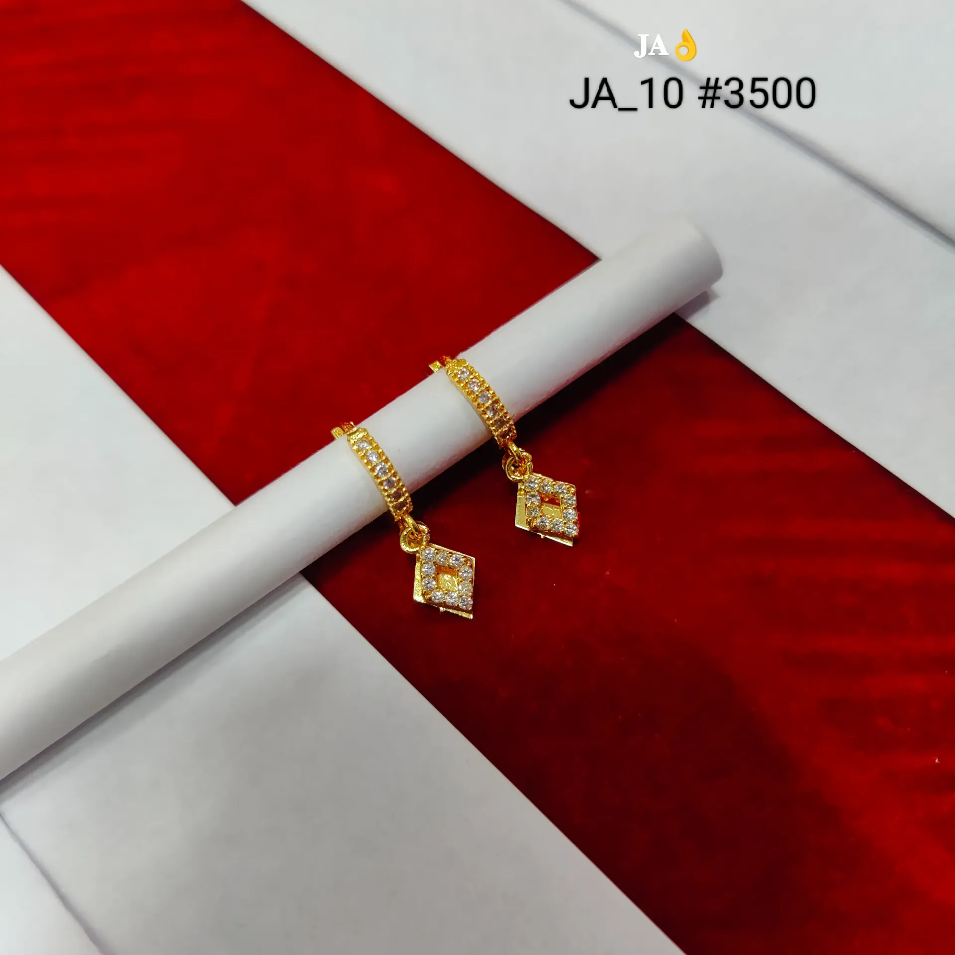 1 Gram Gold Plated CZ Hoop Earrings with Diamond Charm Danglers DN-3500