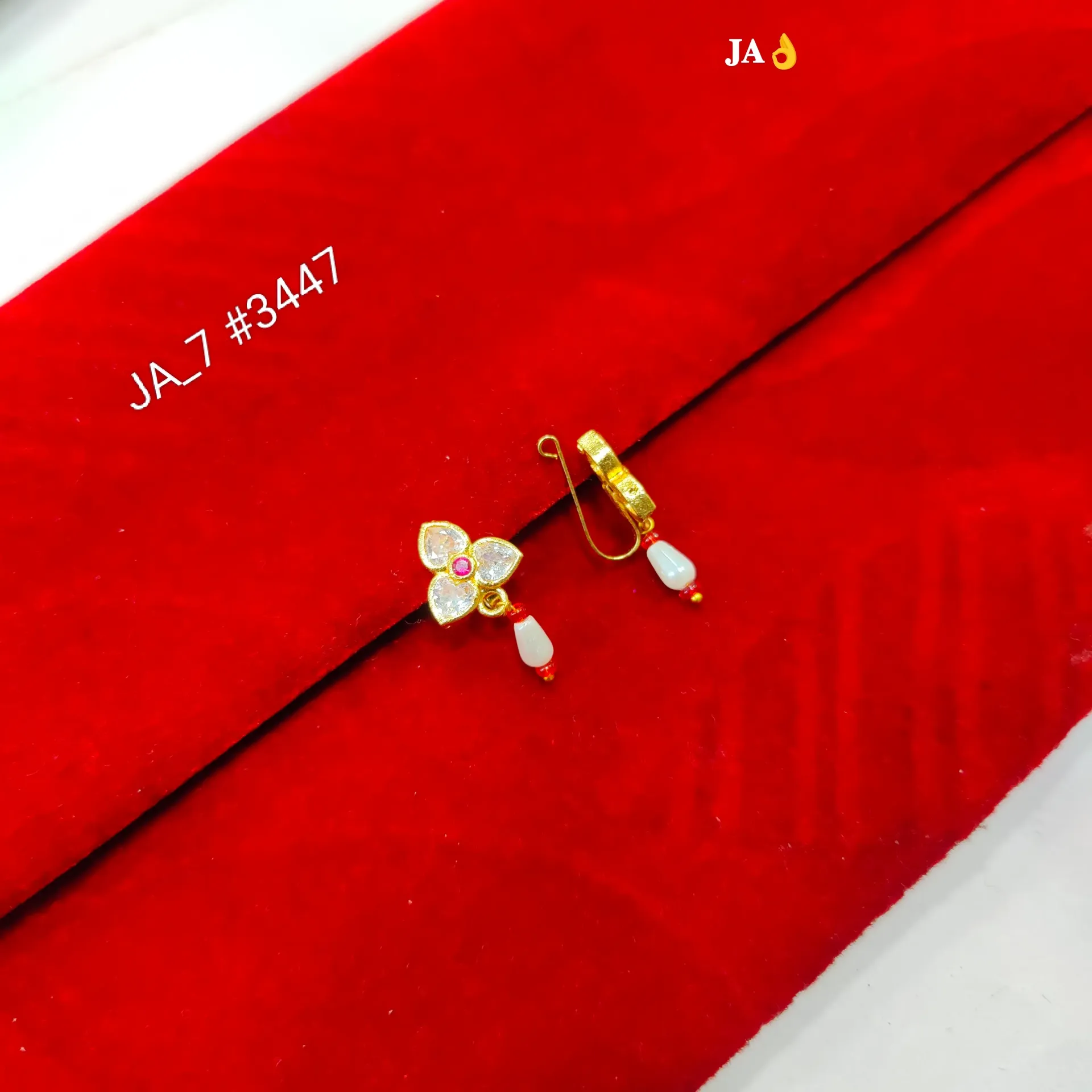 1 Gram Gold Plated Stone Studded Floral Nose Pin Pair DN-3447
