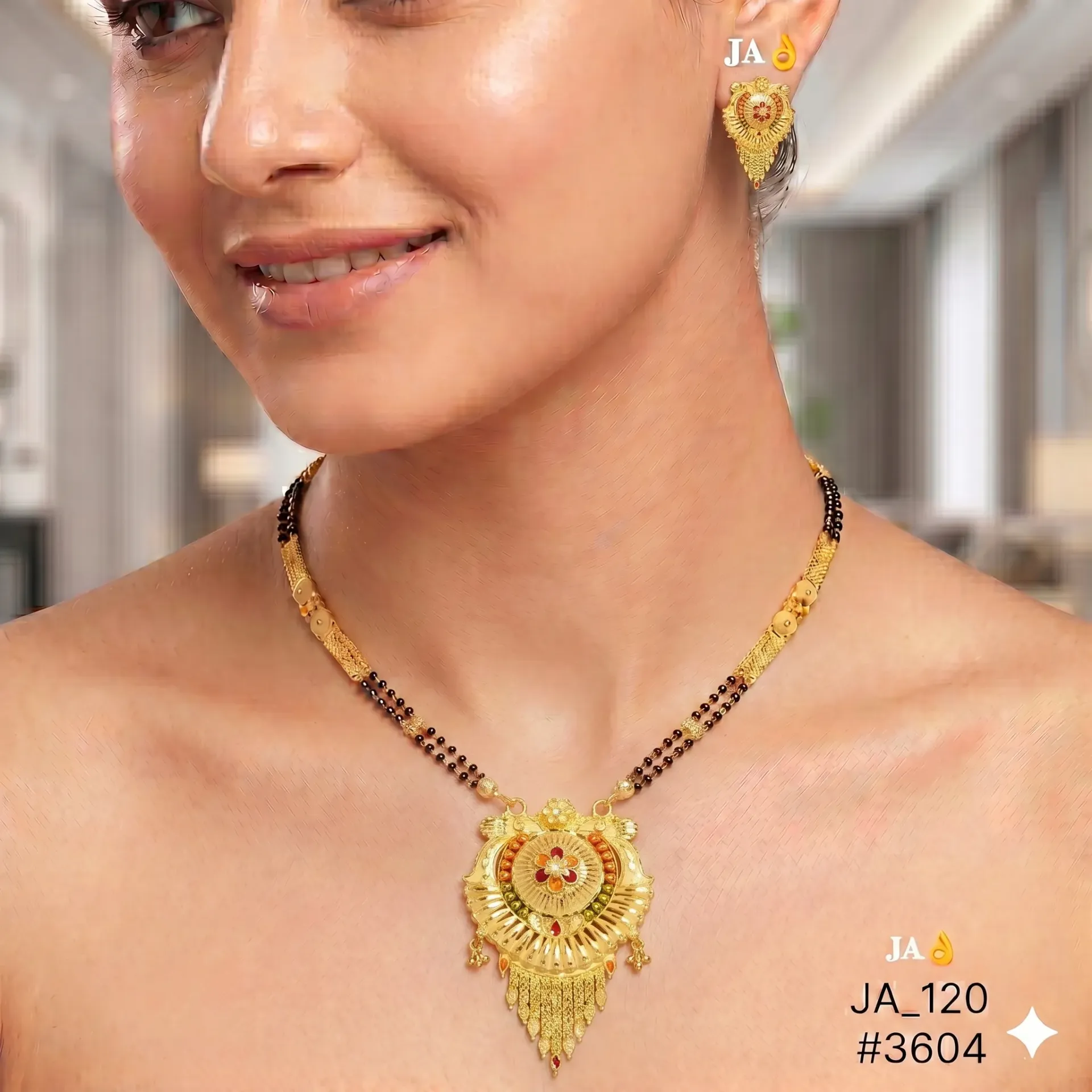 1 Gram Gold Plated Floral Traditional Tassel Mangalsutra DN-3604