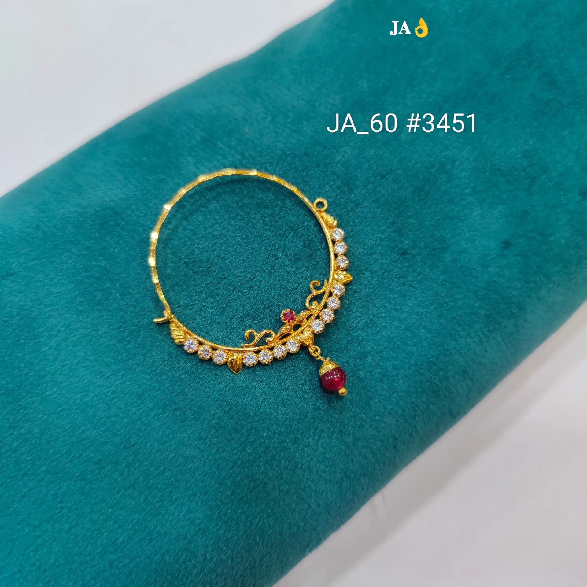1 Gram Gold Plated Stone Studded Designer Nose Ring DN-3451