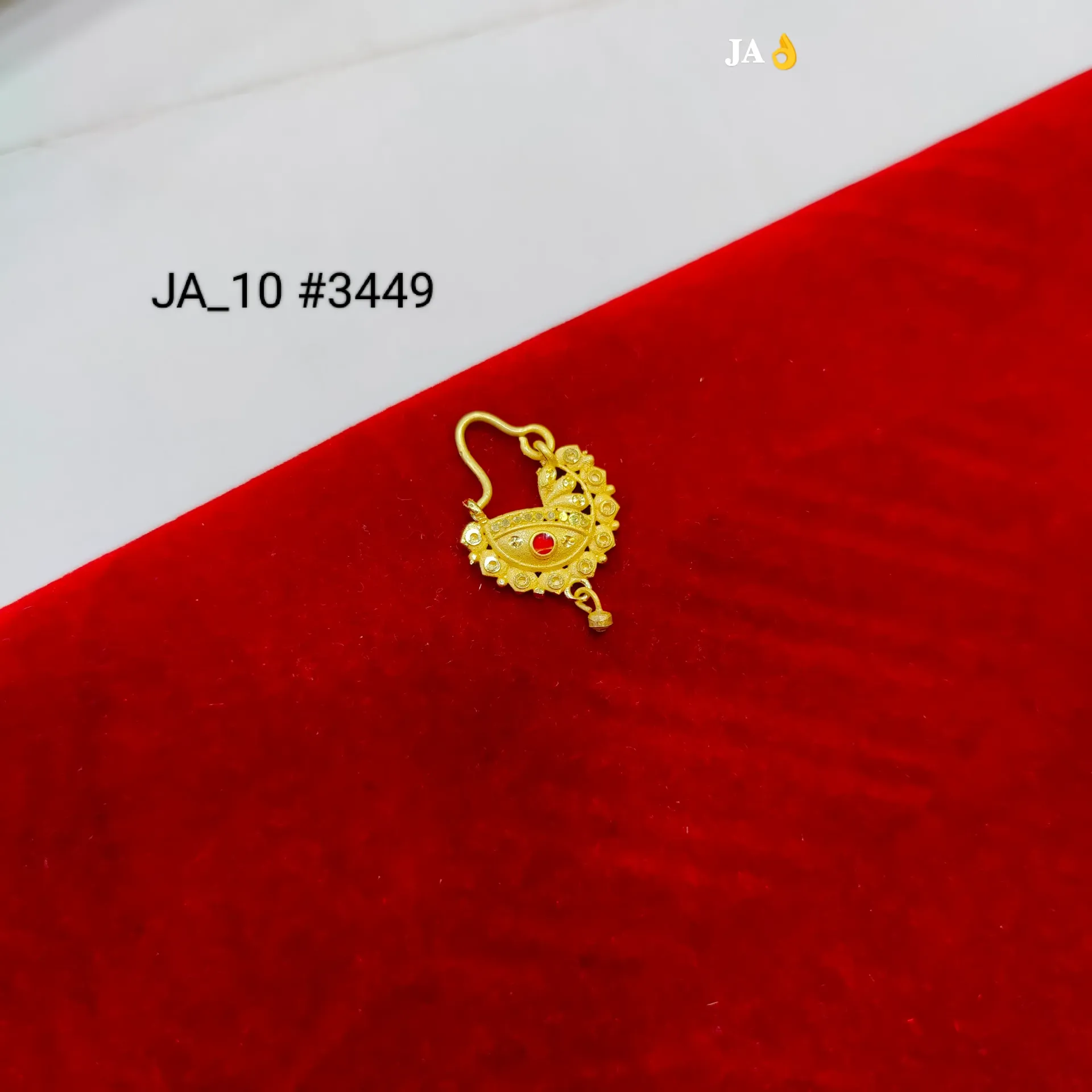 1 Gram Gold Plated Stone Studded Designer Nose Ring DN-3449