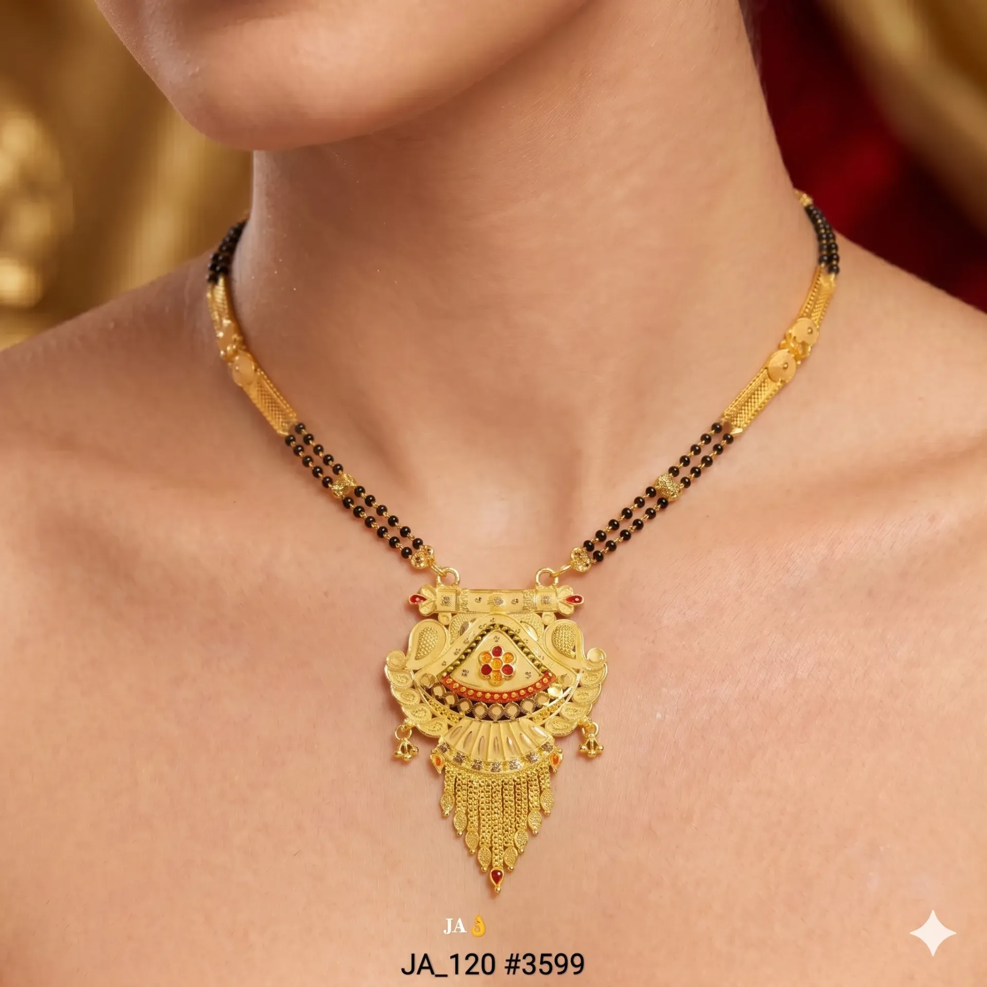 1 Gram Gold Plated Traditional Floral Tassel Mangalsutra DN-3599