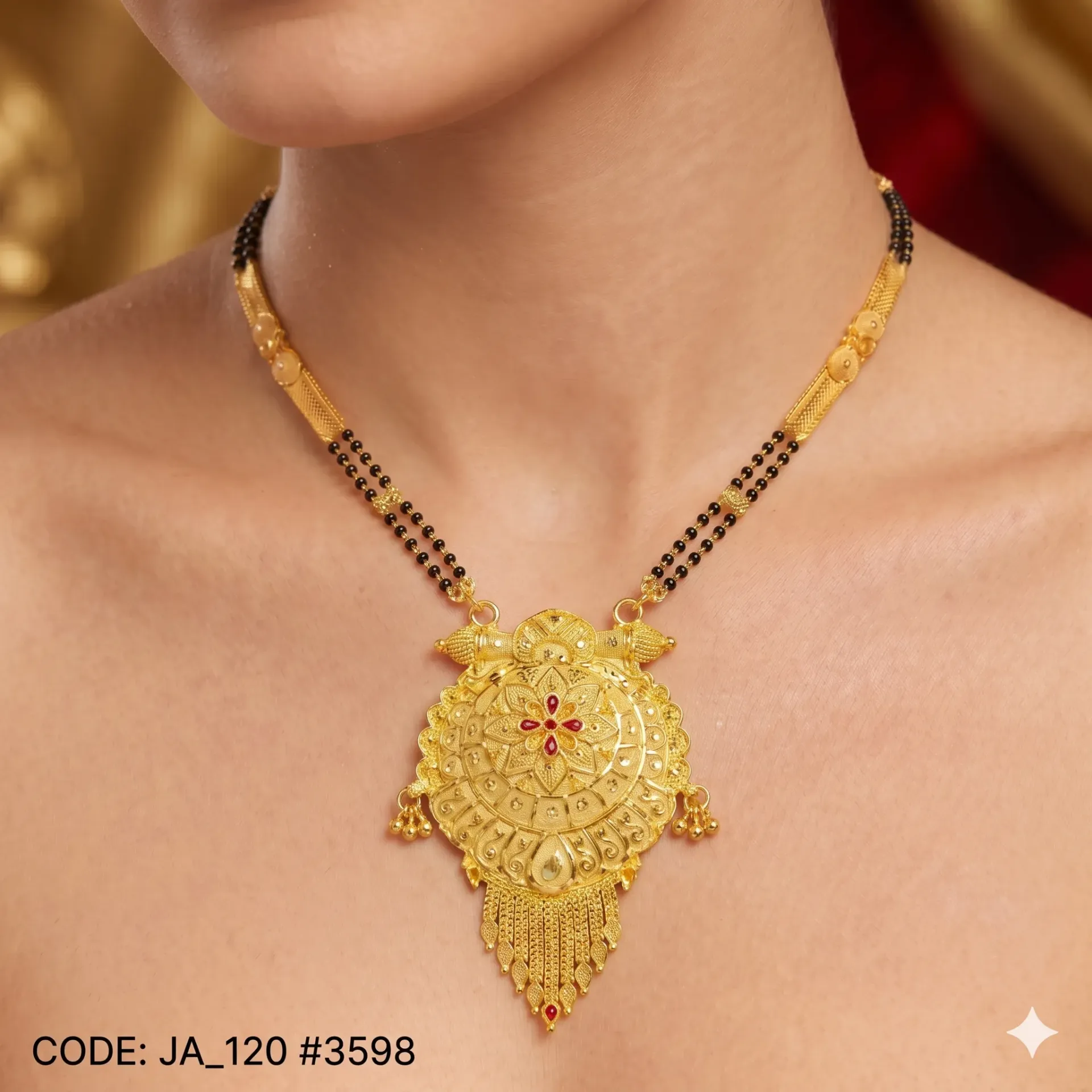 1 Gram Gold Plated Traditional Round Floral Tassel Mangalsutra DN-3598