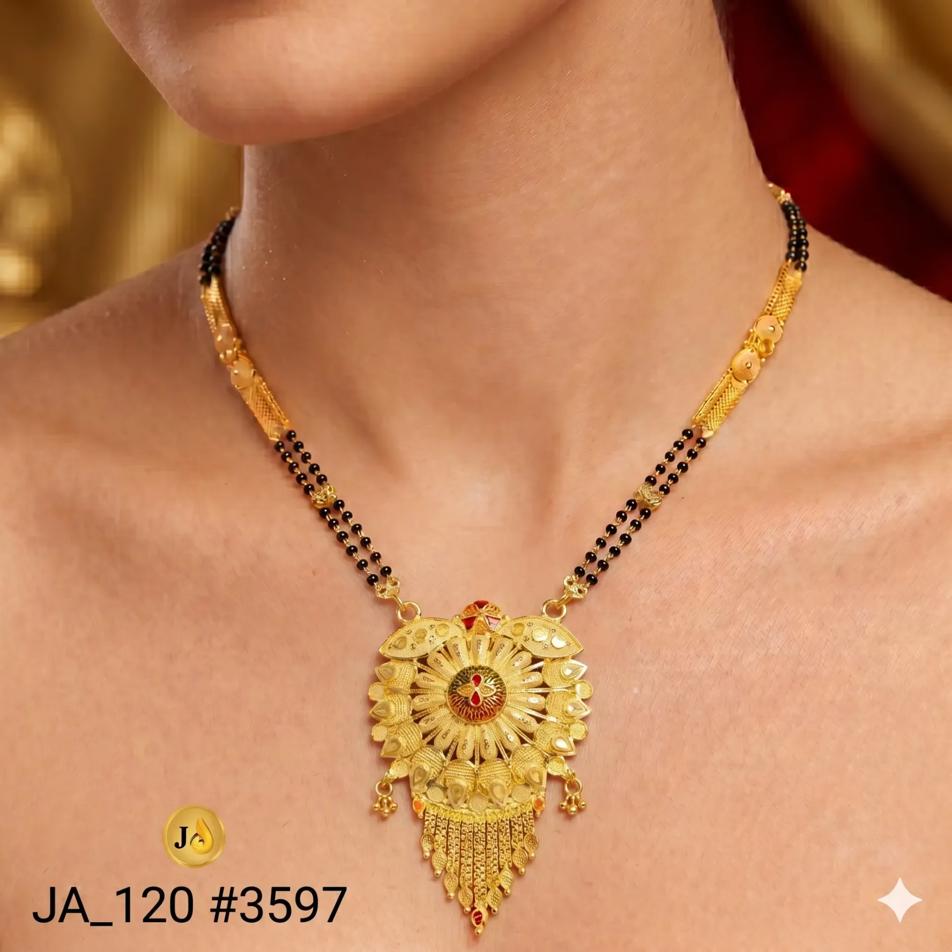 1 Gram Gold Plated Traditional Sunflower Tassel Mangalsutra DN-3597