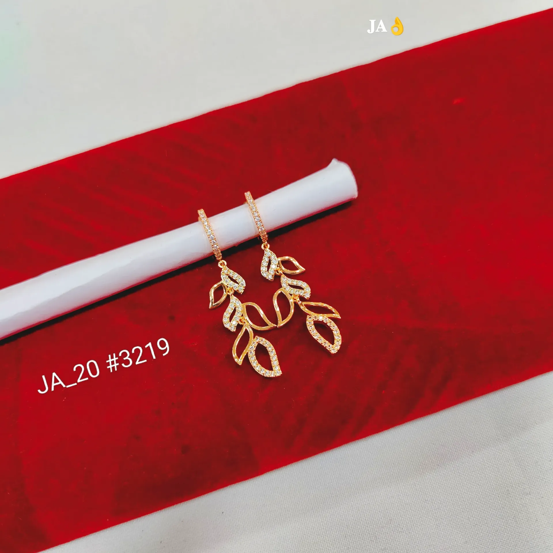 Rose Gold Plated Leaf Design Long Drop Earrings for Women DN-3219