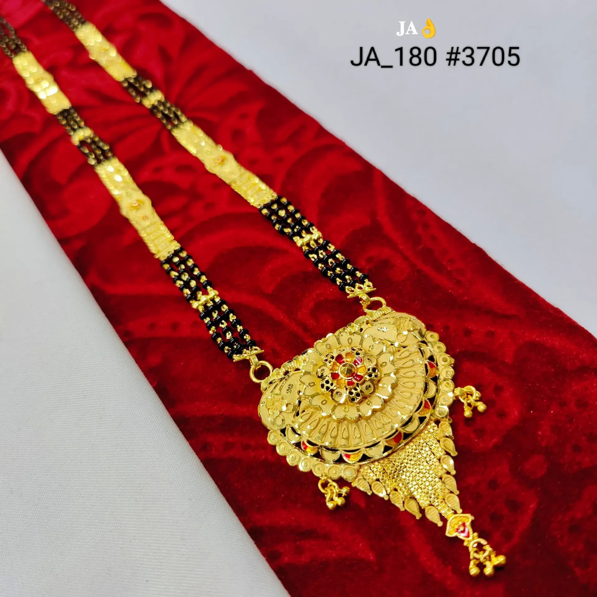 Traditional Gold Plated Mangalsutra with Floral Designer Pendant DN-3705