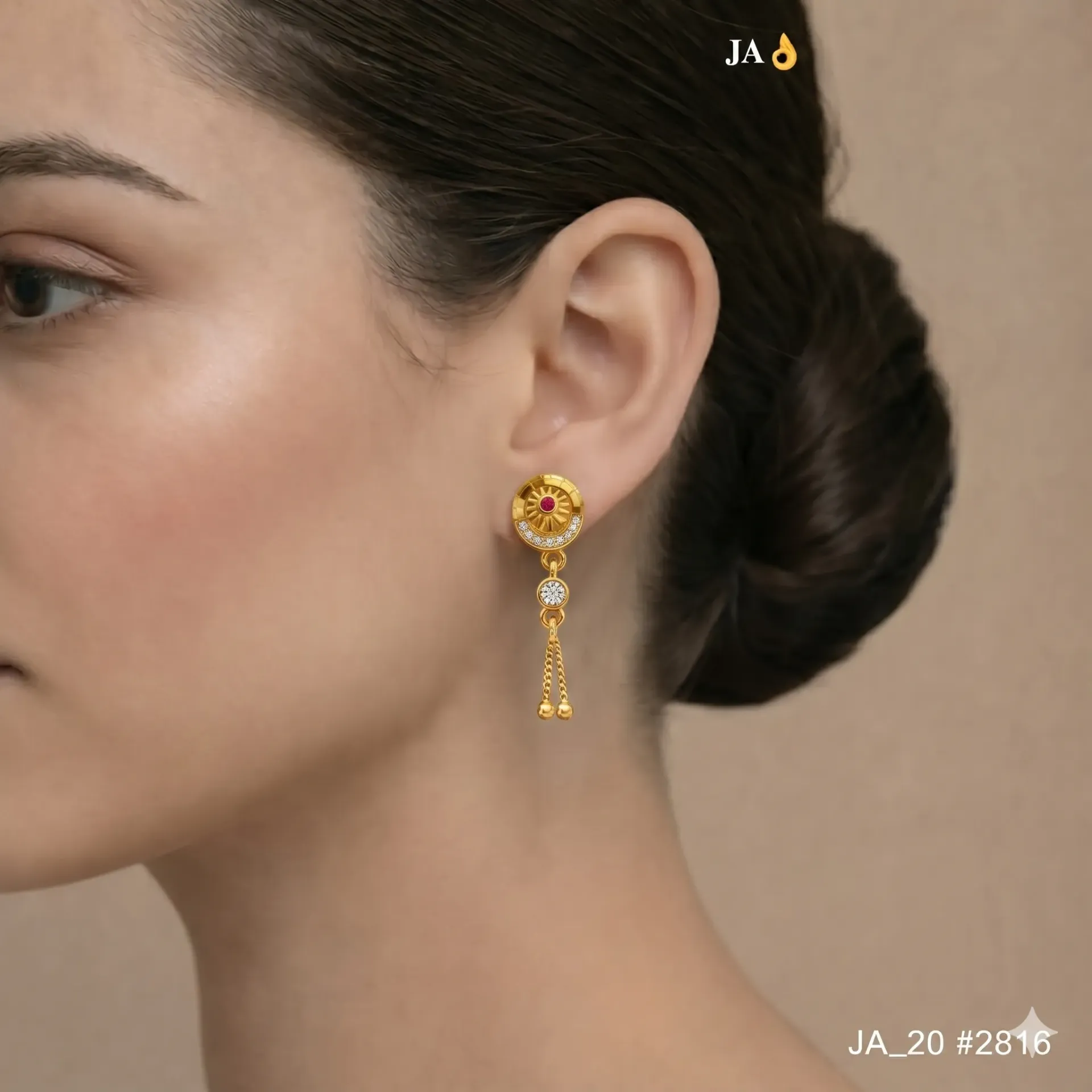1 Gram Gold Plated Traditional Stone Studded Dangler Earrings for Women DN-2816