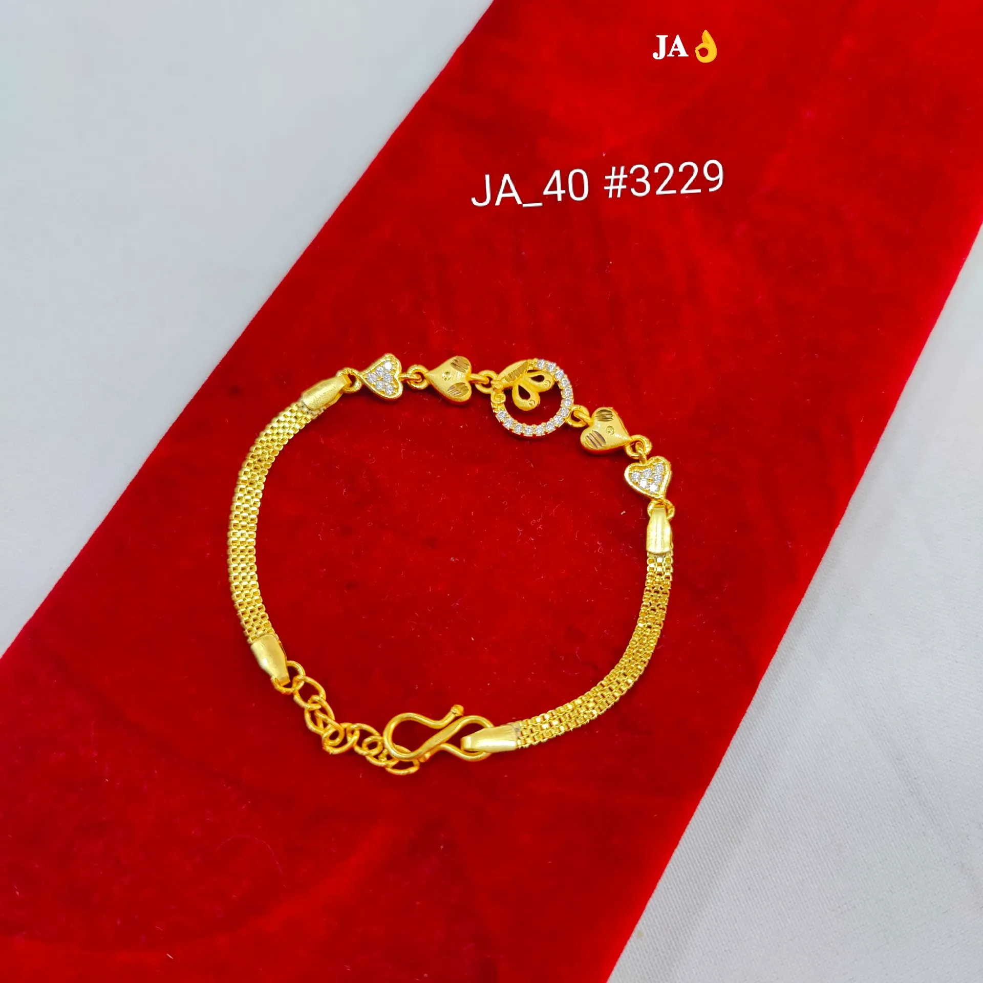 1 Gram Gold Plated Traditional Stone Studded Heart Design Designer Bracelet for Women DN-3228