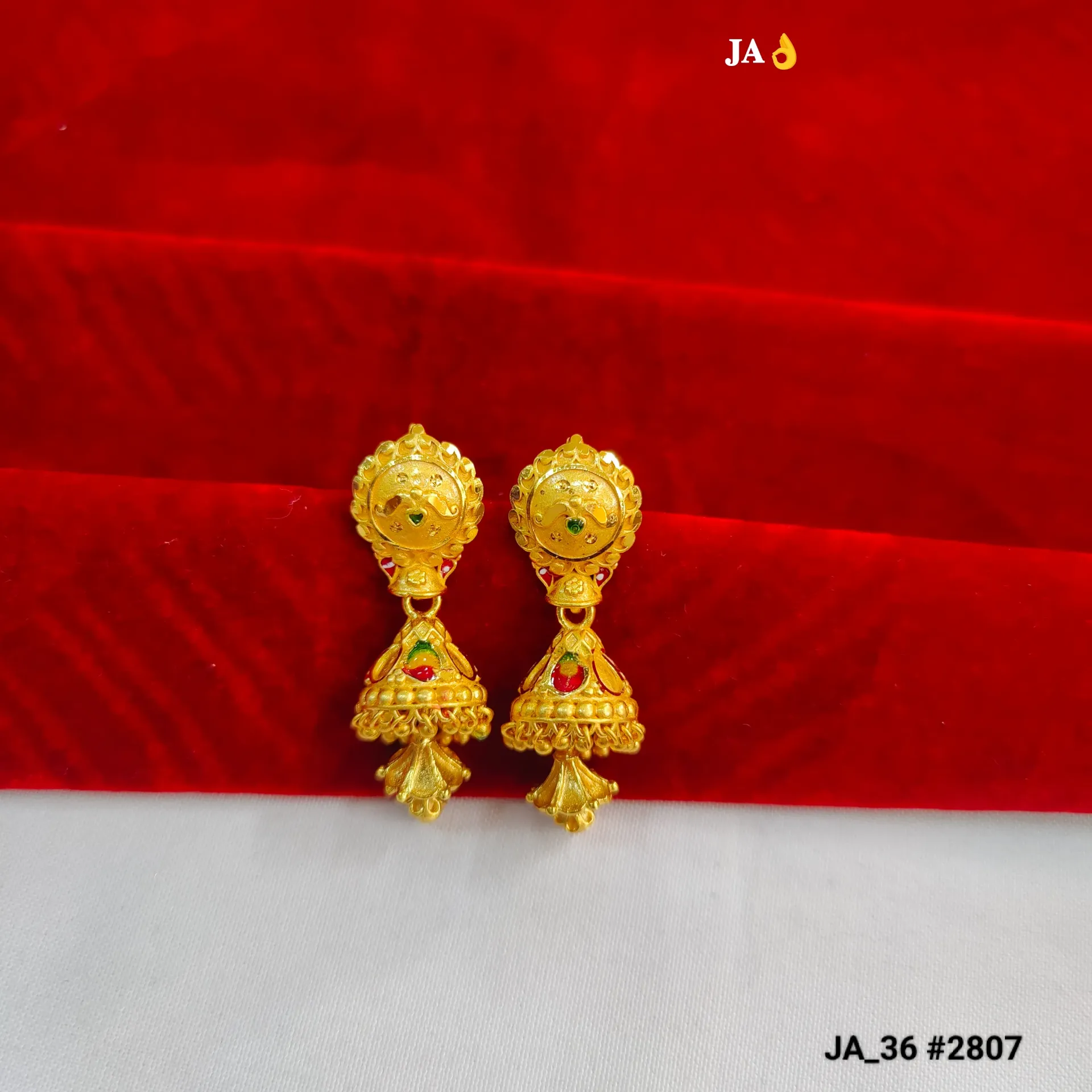 1 Gram Gold Plated Traditional Enamel Jhumka Earrings DN-2807
