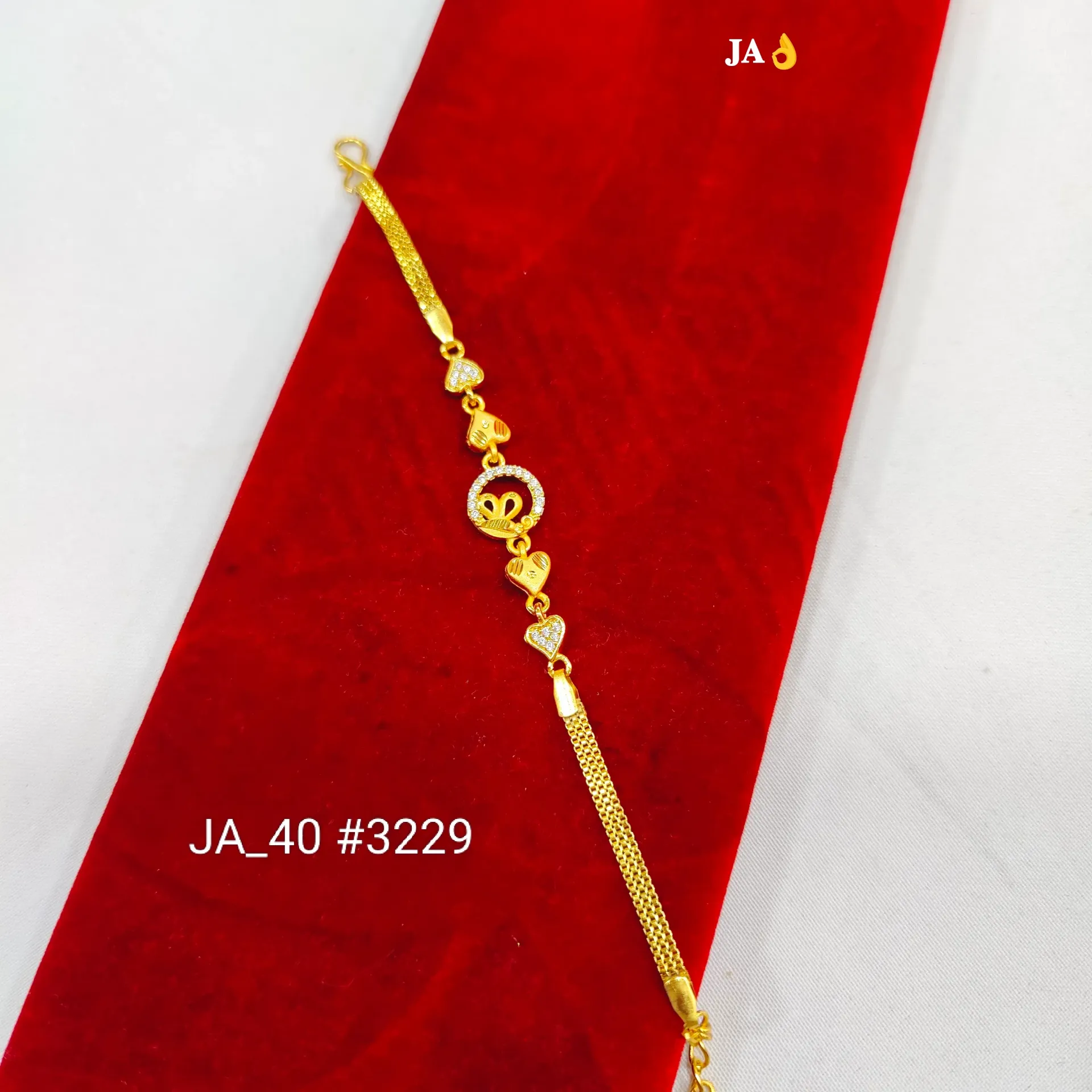 1 Gram Gold Plated Traditional Heart Design Stone Studded Designer Bracelet for Women DN-3229
