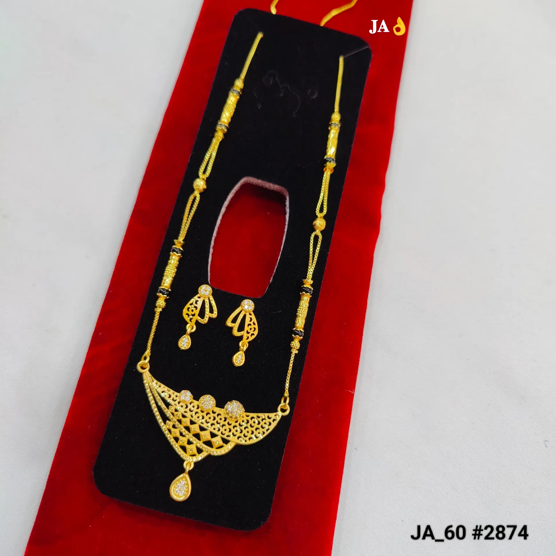 1 Gram Gold Plated Designer Mangalsutra Set with Earrings DN-2874