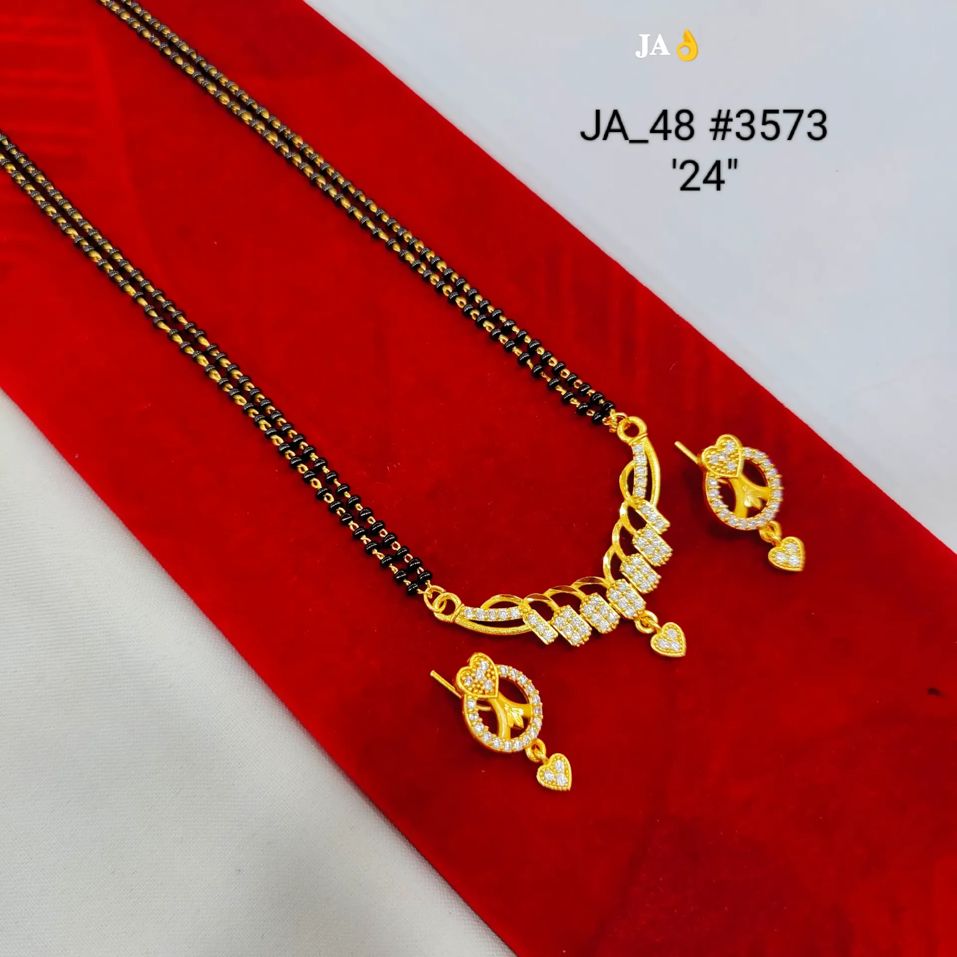 One Gram Gold Plated Designer Mangalsutra Set with Earrings DN-3573