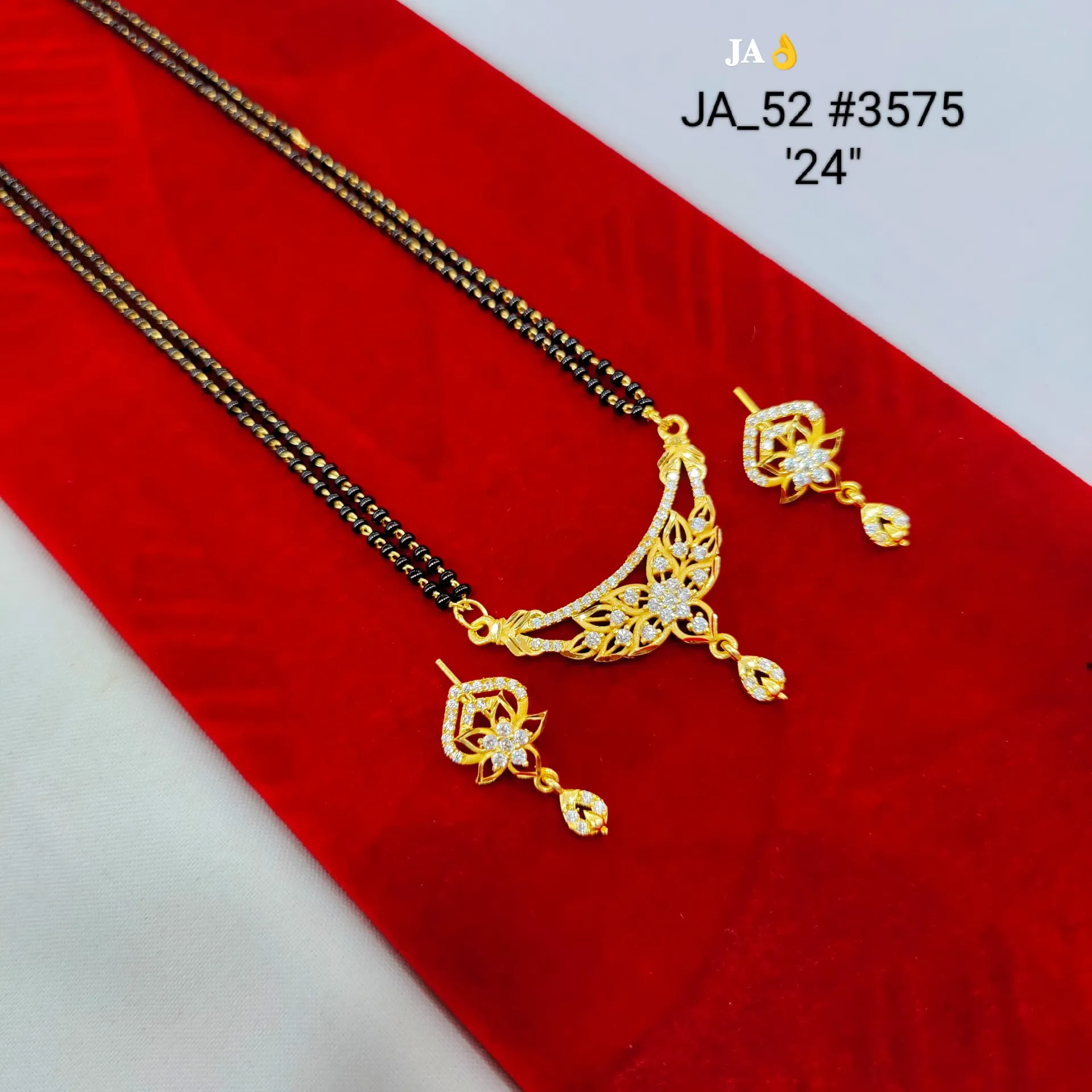 Designer Floral Stone Studded Gold Plated Mangalsutra Set DN-3575