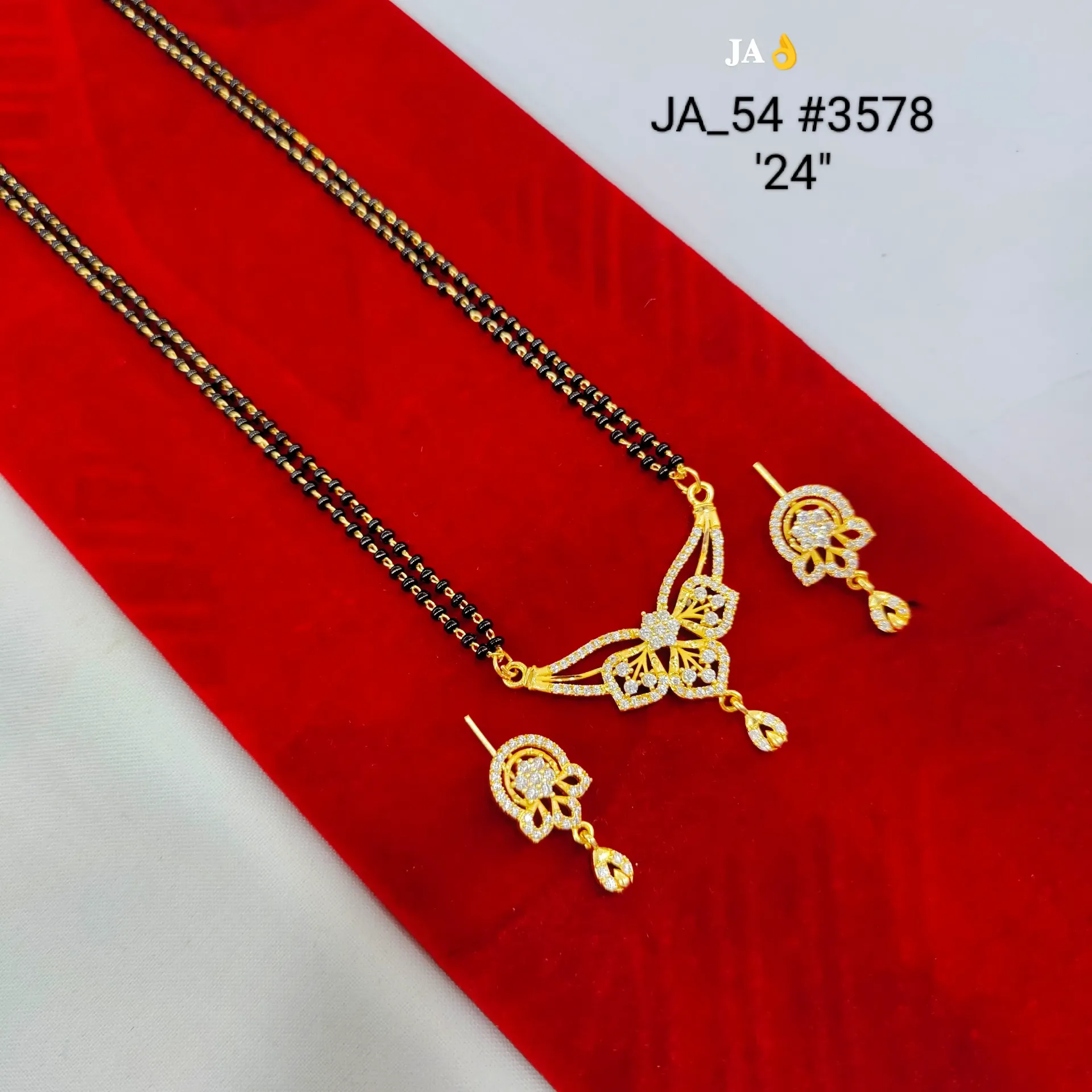 Elegant Butterfly Floral Stone Studded Gold Plated Mangalsutra Set DN-3578