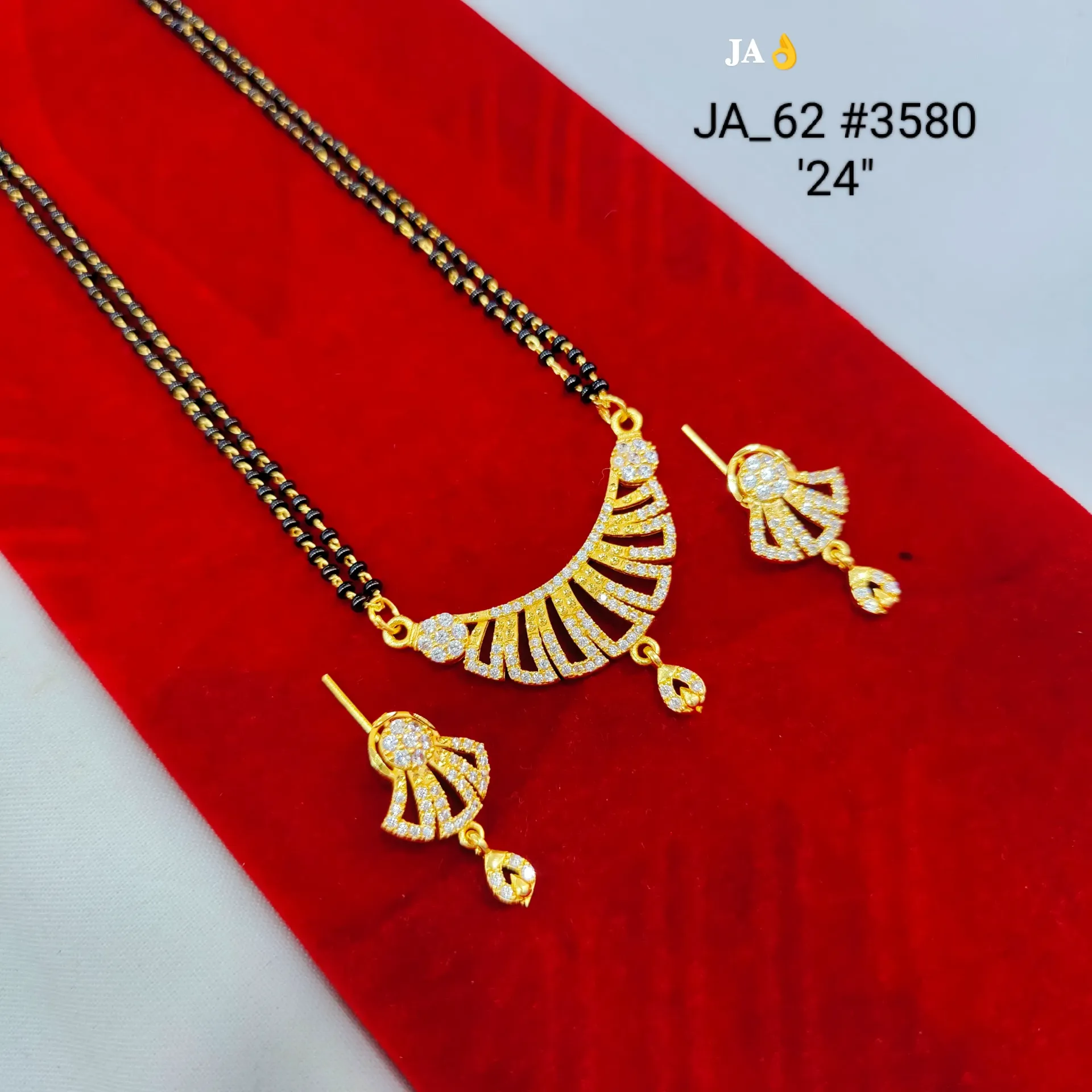 Designer Fan Pattern Stone Studded Gold Plated Mangalsutra Set DN-3580