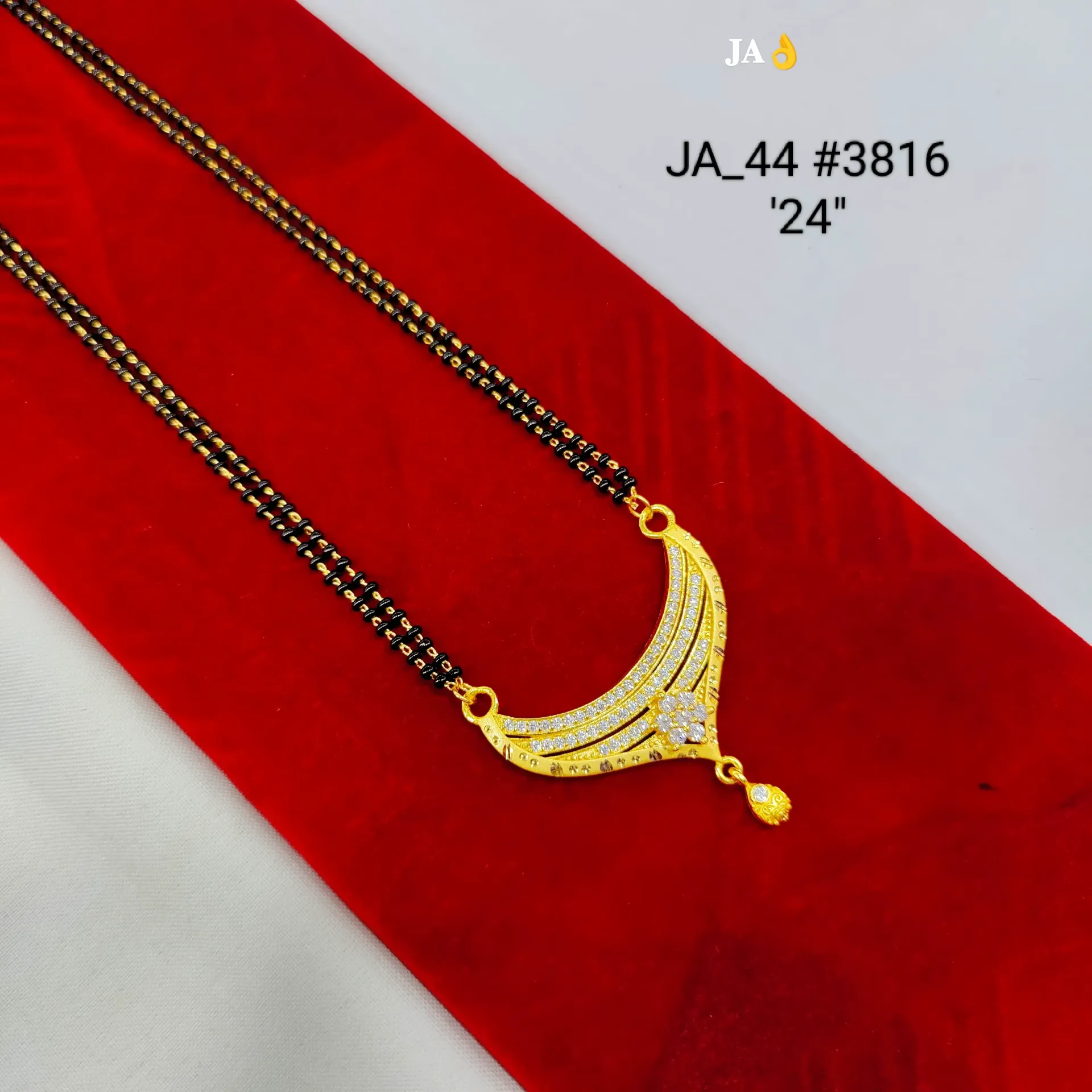 Elegant Stone Studded Curved Gold Plated Mangalsutra DN-3816