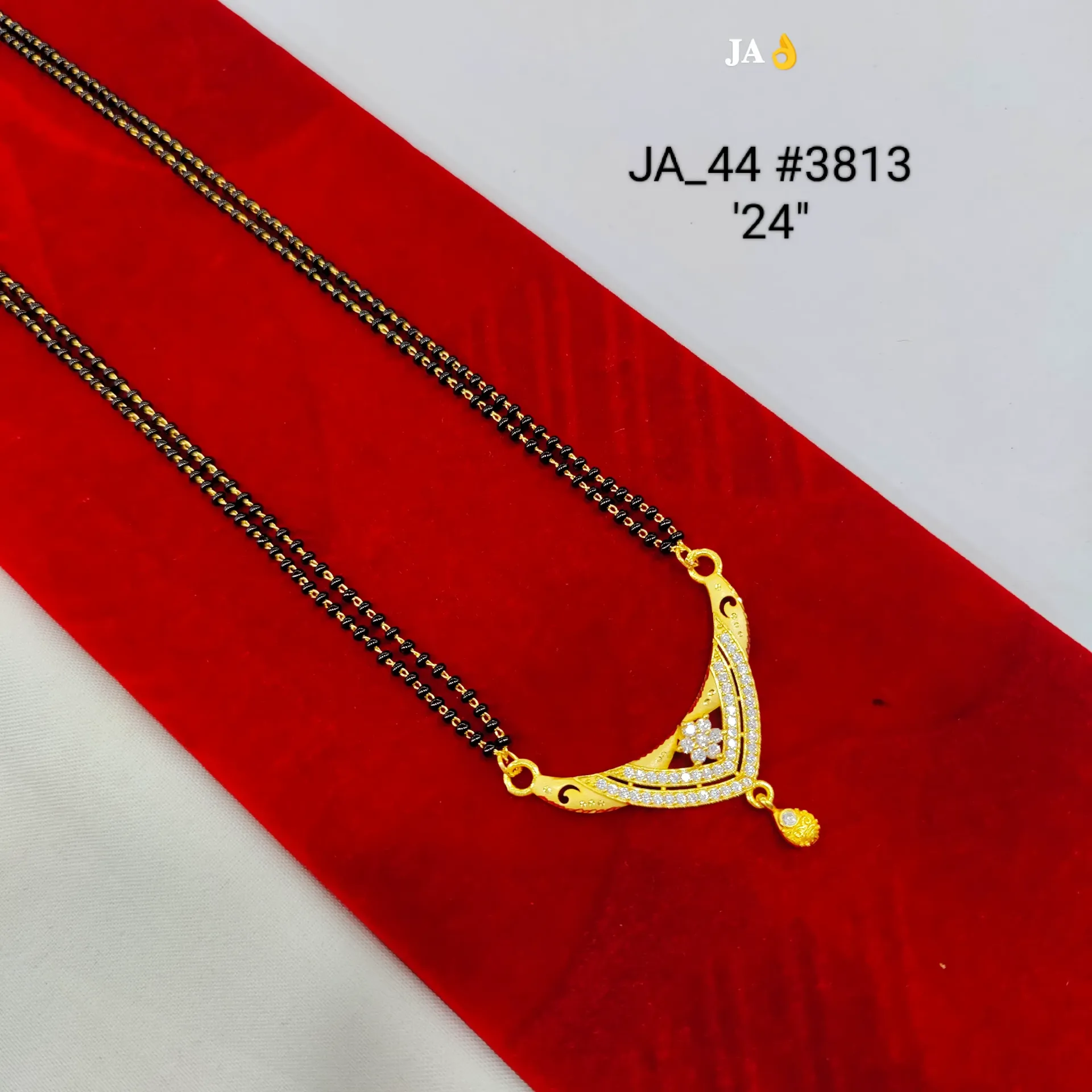 Elegant Crescent Stone Studded Gold Plated Mangalsutra DN-3813