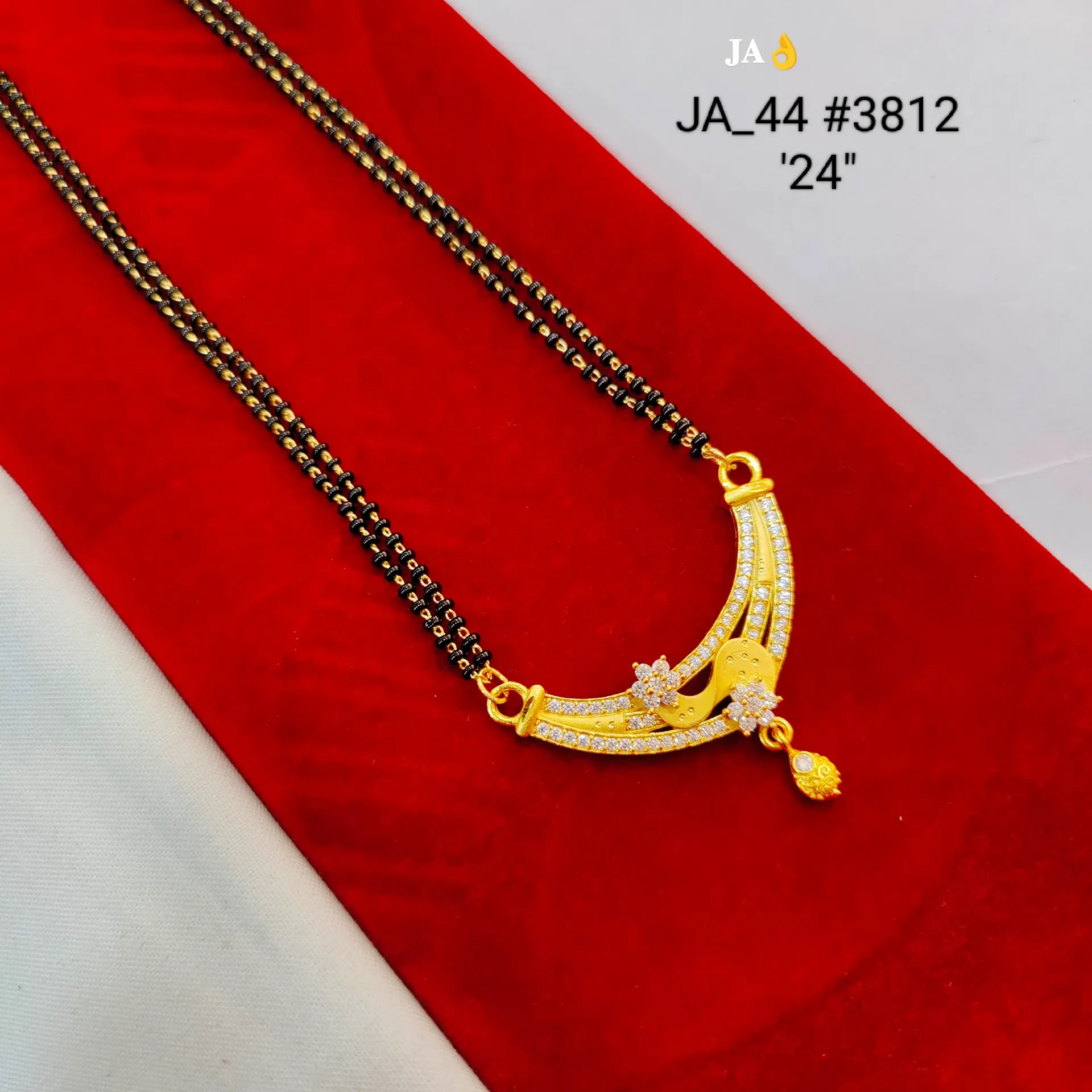 Elegant Dual Floral Stone Studded Gold Plated Mangalsutra DN-3812