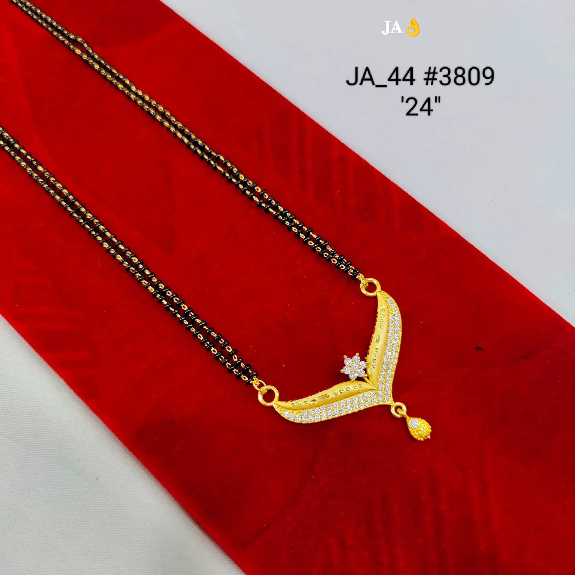 Graceful V-Curve Floral Stone Studded Gold Plated Mangalsutra DN-3809 "24" Inch
