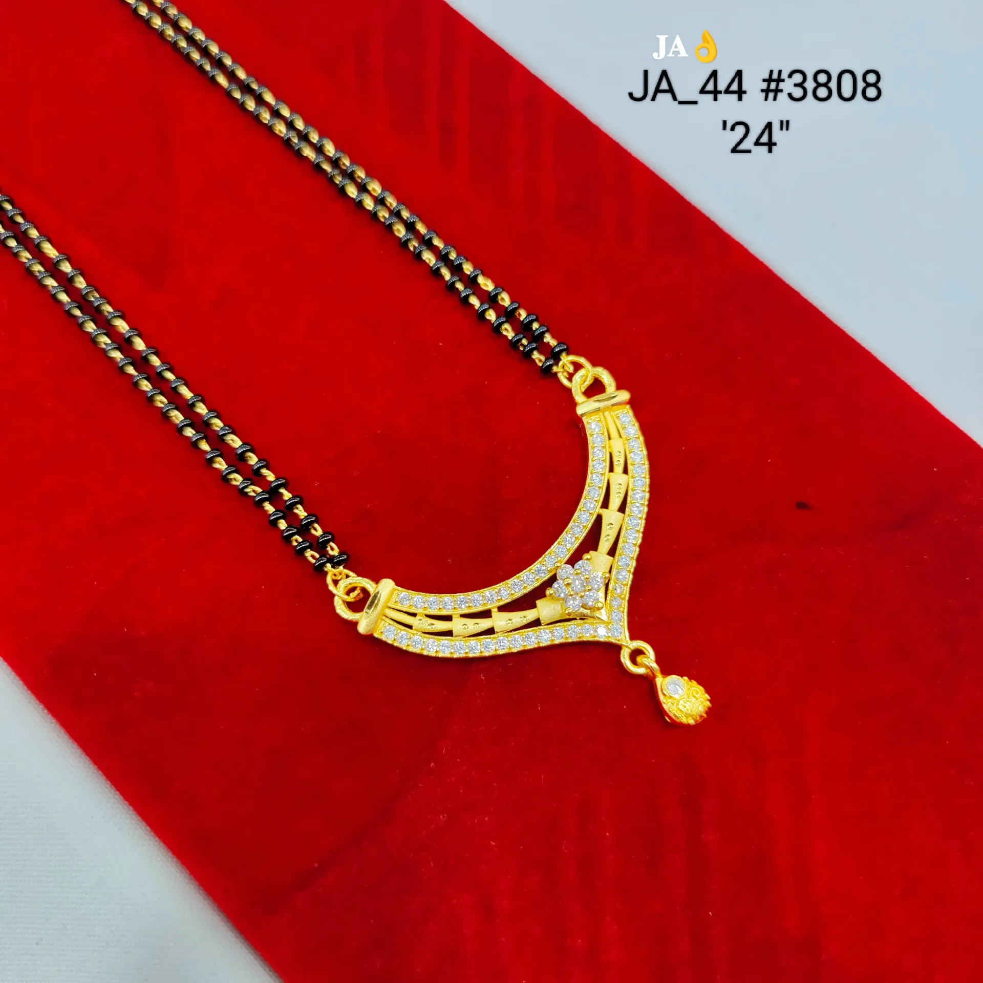 Royal Curved Floral Stone Studded Gold Plated Mangalsutra DN-3808