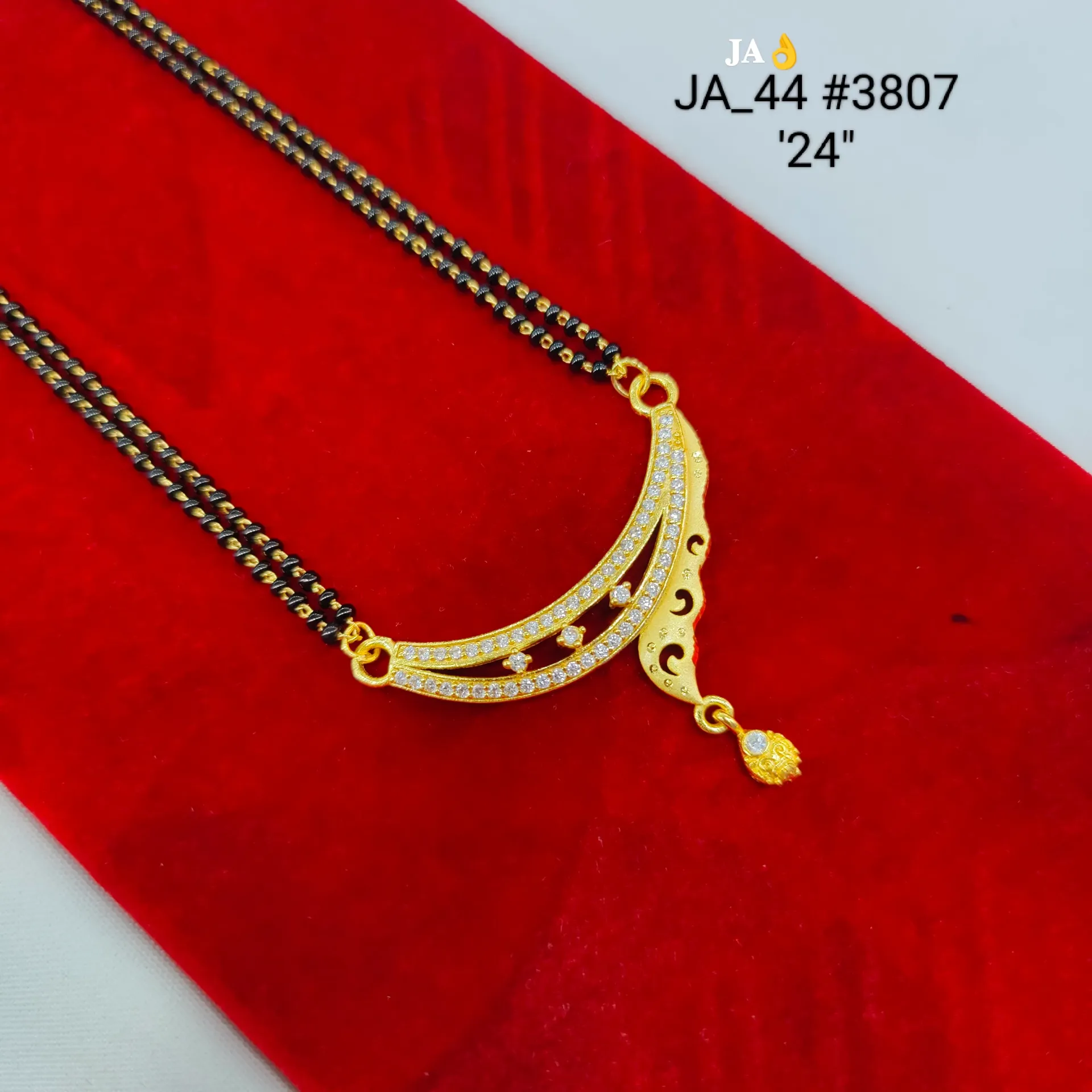 Elegant Dual Curve Stone Studded Gold Plated Mangalsutra DN-3807