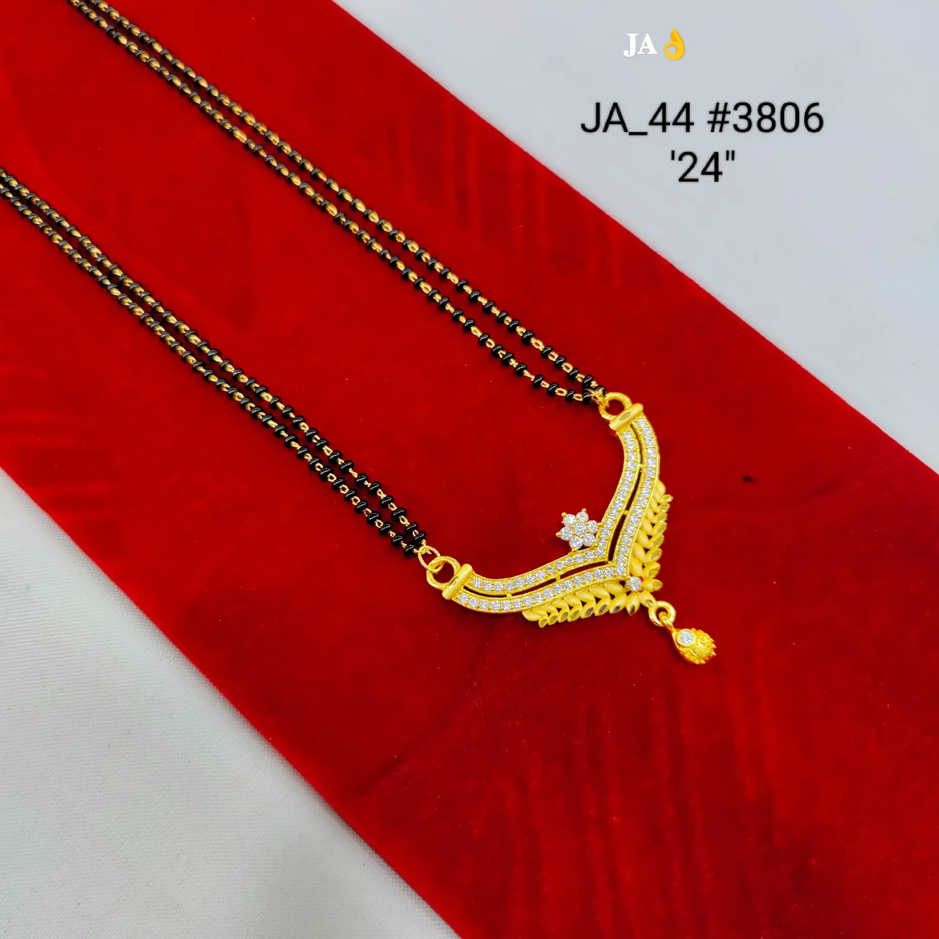 Elegant Floral Leaf Stone Studded Gold Plated Mangalsutra DN-3806