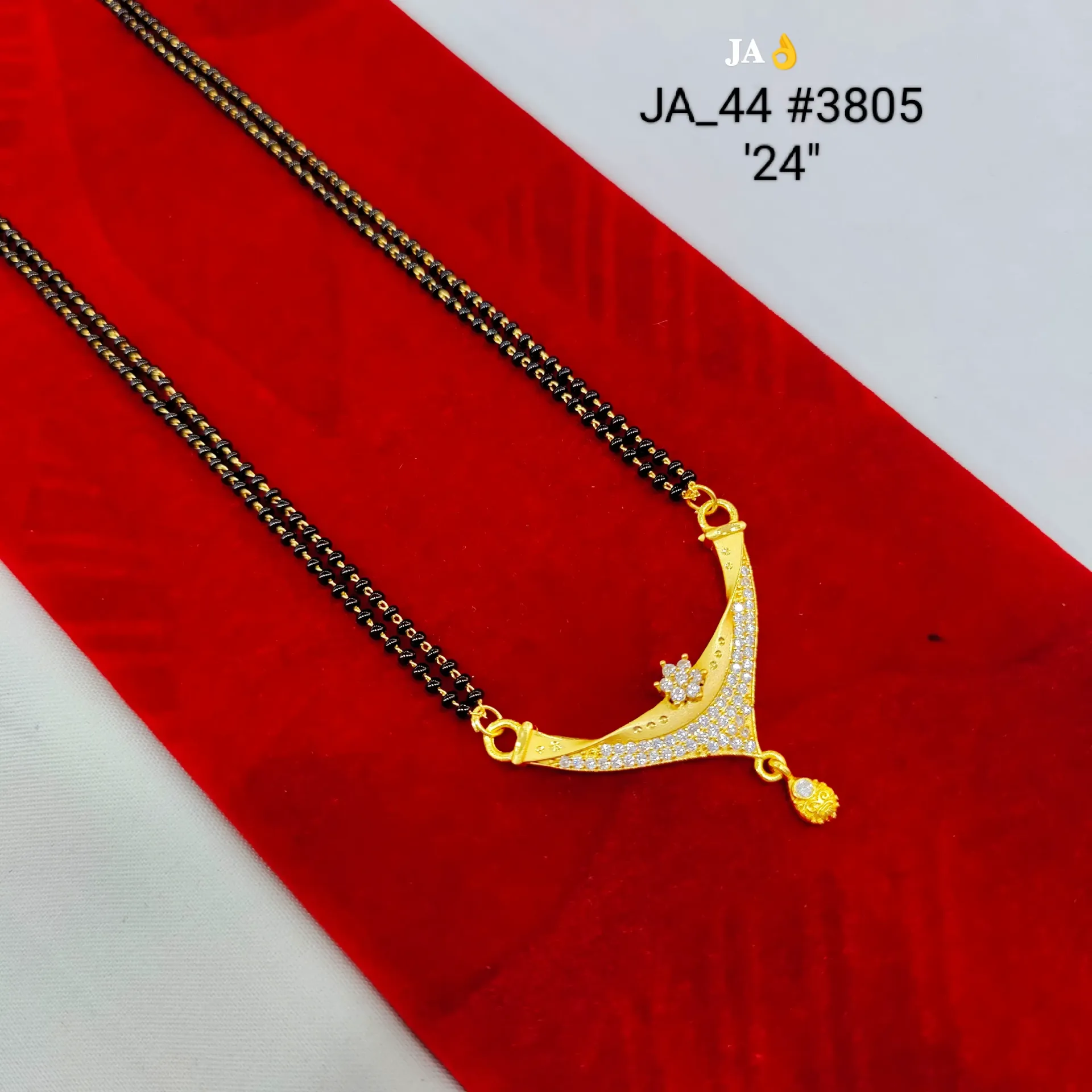 legant V-Curve Floral Stone Studded Gold Plated Mangalsutra DN-3805