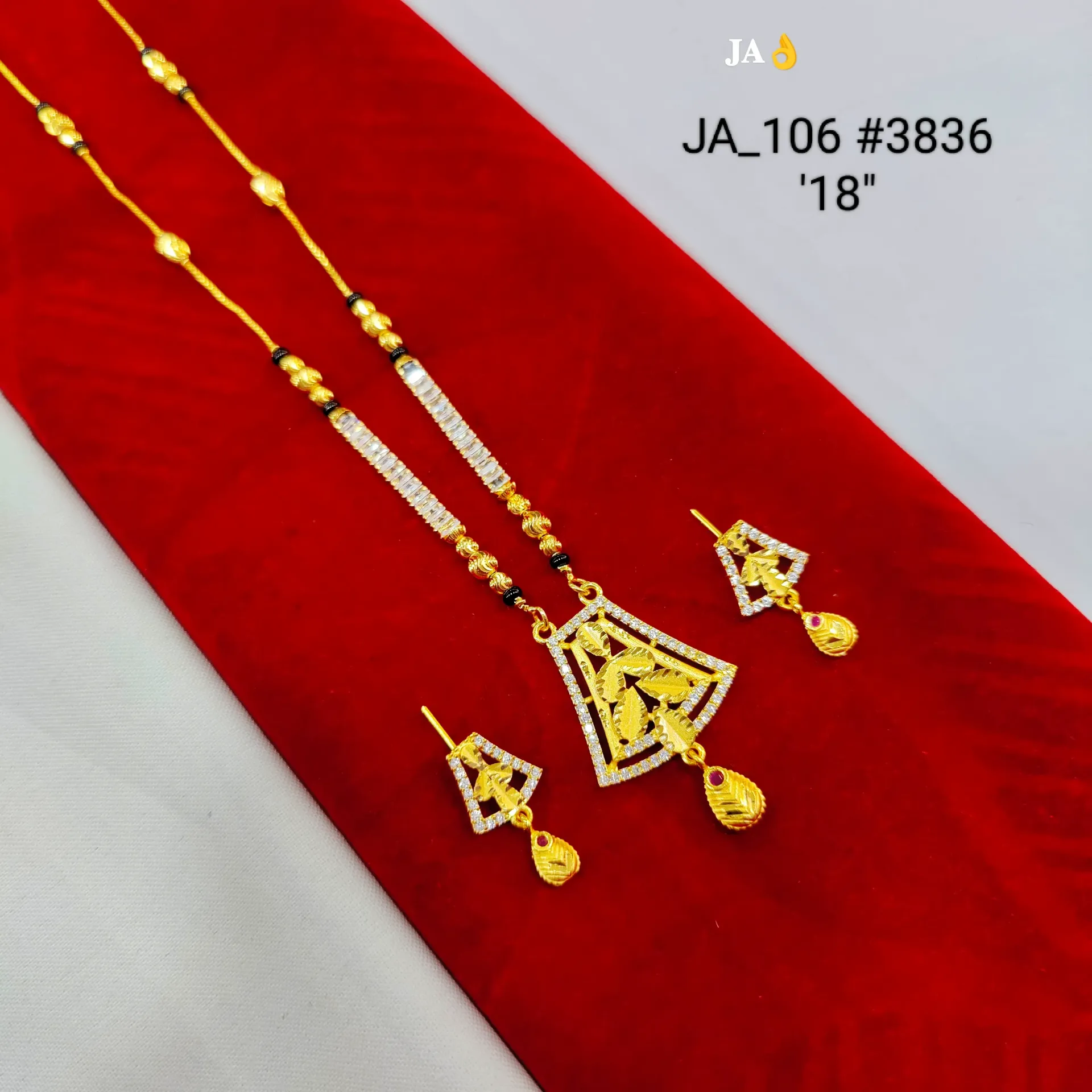 Royal Triangle Leaf Designer Gold Plated Mangalsutra Set DN-3836 "18" Inch