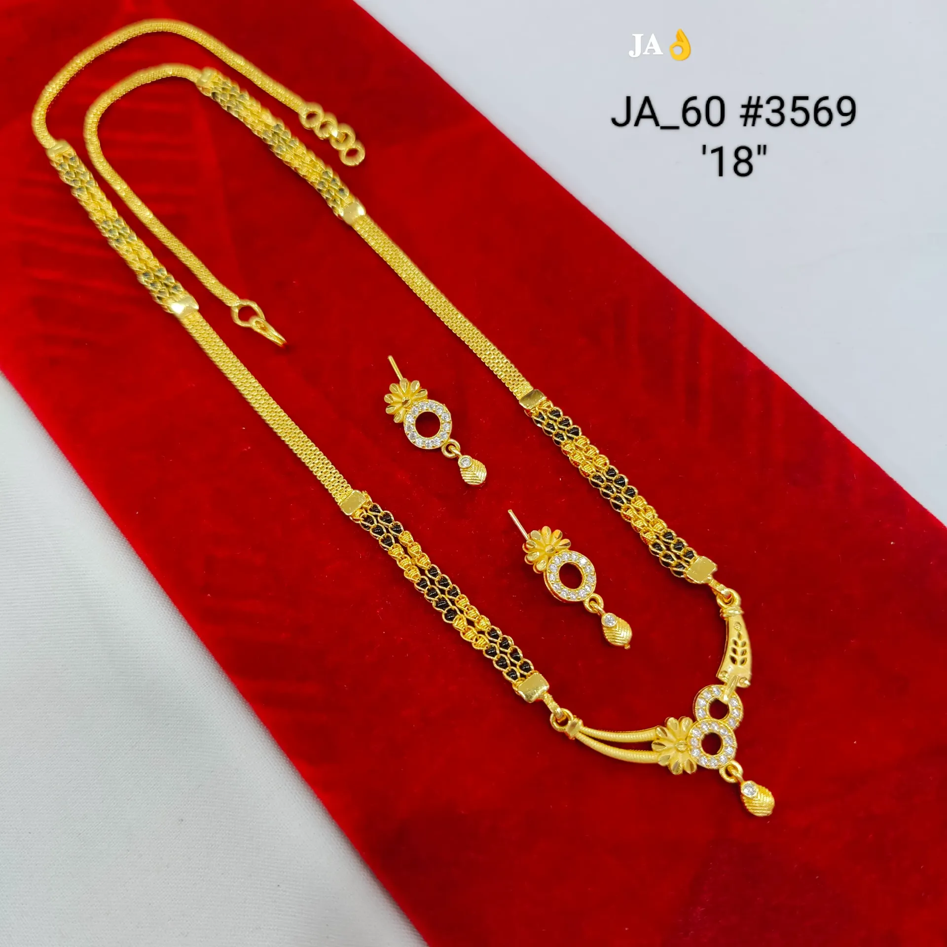Elegant Floral Circle Stone Studded Gold Plated Mangalsutra Set DN-3569