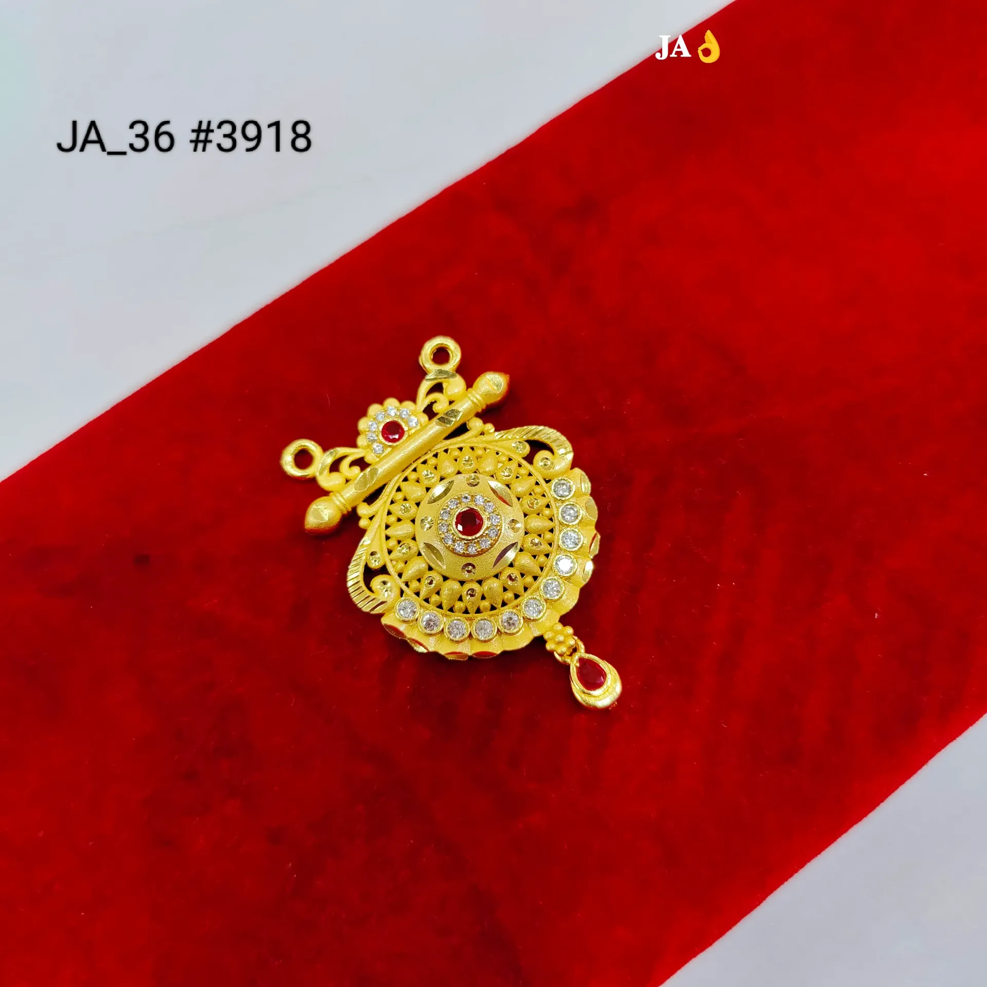 Traditional Antique Gold Stone Studded Pendant DN-3918