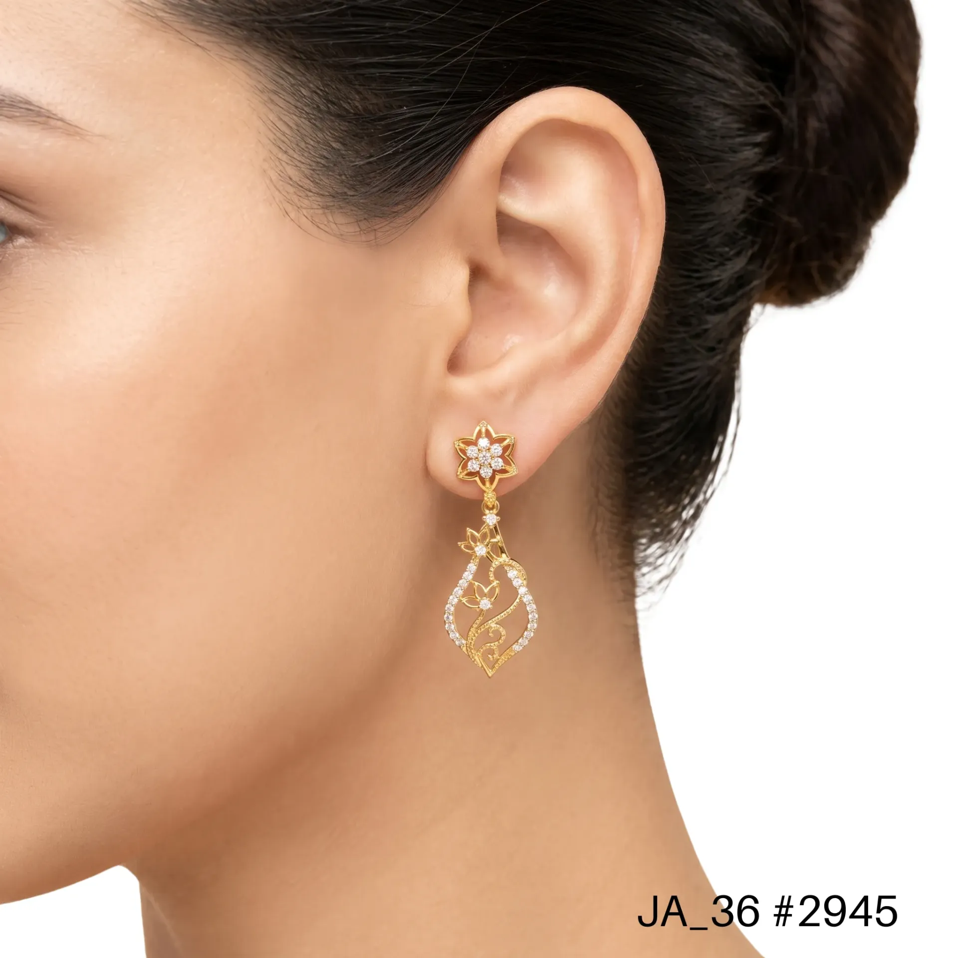 : 1 Gram Gold Plated Floral Leaf Drop Earrings for Women DN-2945