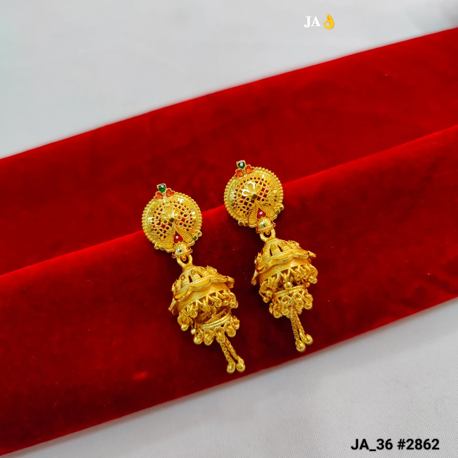 1 Gram Gold Plated Peacock  Jhumka Earrings with Traditional Temple Design DN-2862