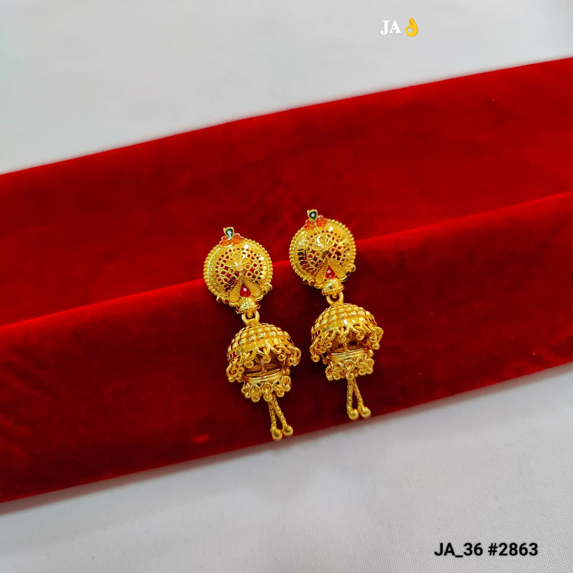 1 Gram Gold Plated Peacock Temple Jhumka Earrings DN-2863