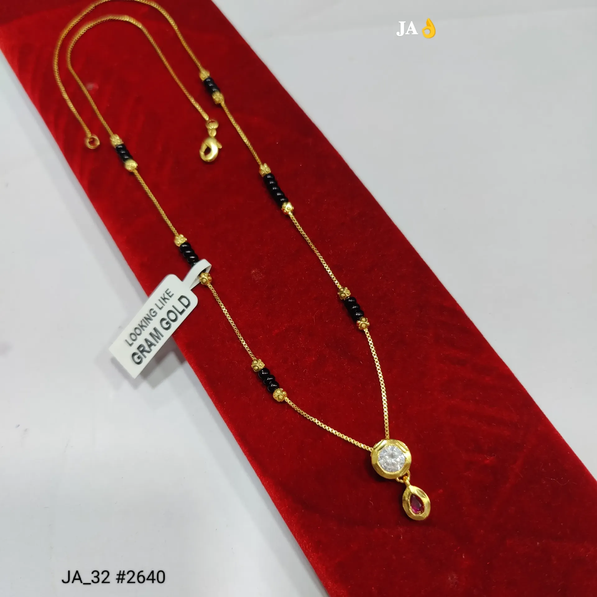1 Gram Gold Plated Solitaire Designer Mangalsutra with Ruby Drop Pendant – DN-2640