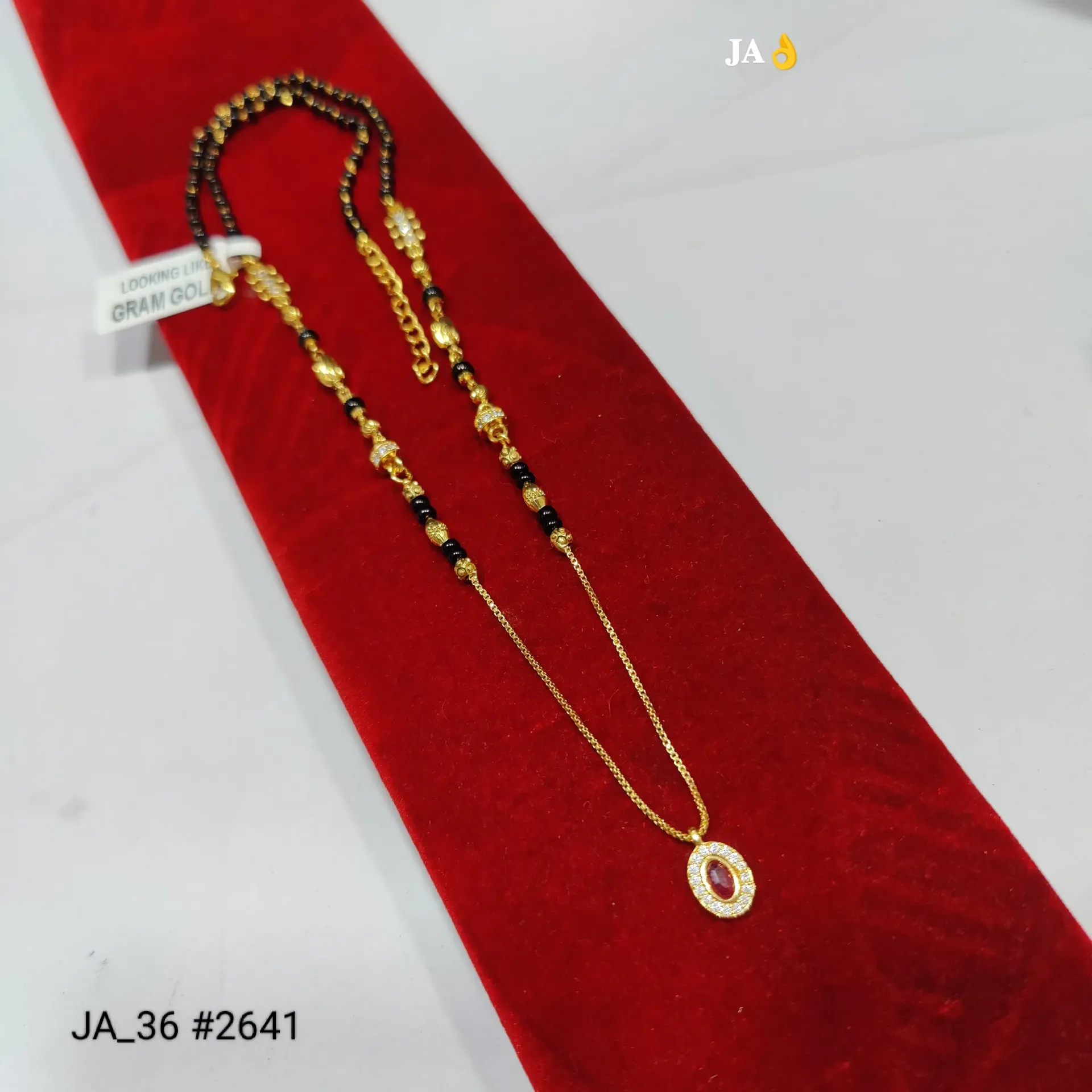 1 Gram Gold Plated Oval Ruby Stone Designer Mangalsutra with Pendant DN-2641
