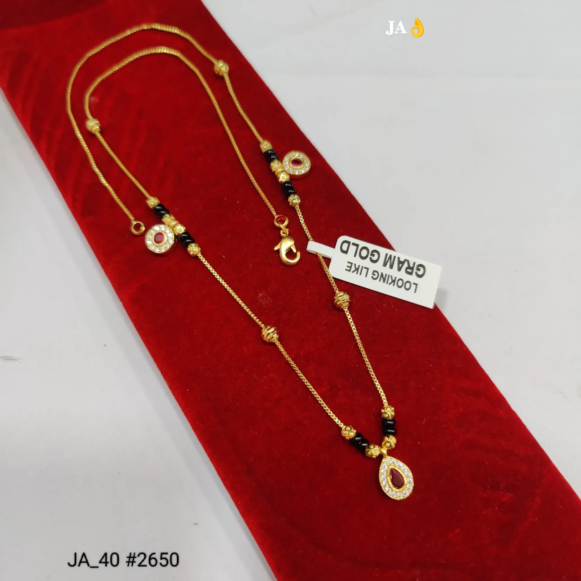 1 Gram Gold Plated Ruby Drop Designer Mangalsutra Necklace  DN-2650