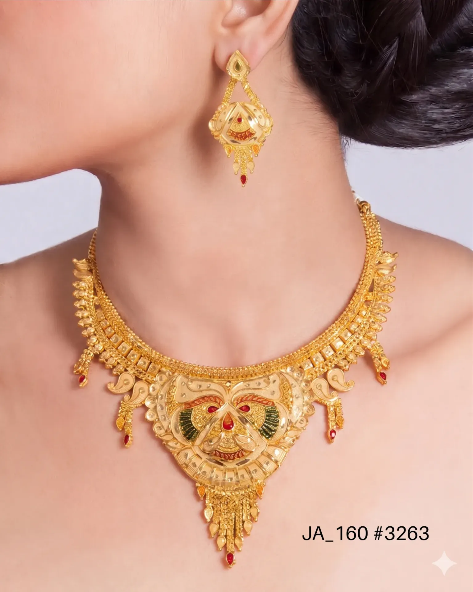 1 Gram Gold Plated Traditional Designer Necklace Set with Earrings DN-3263