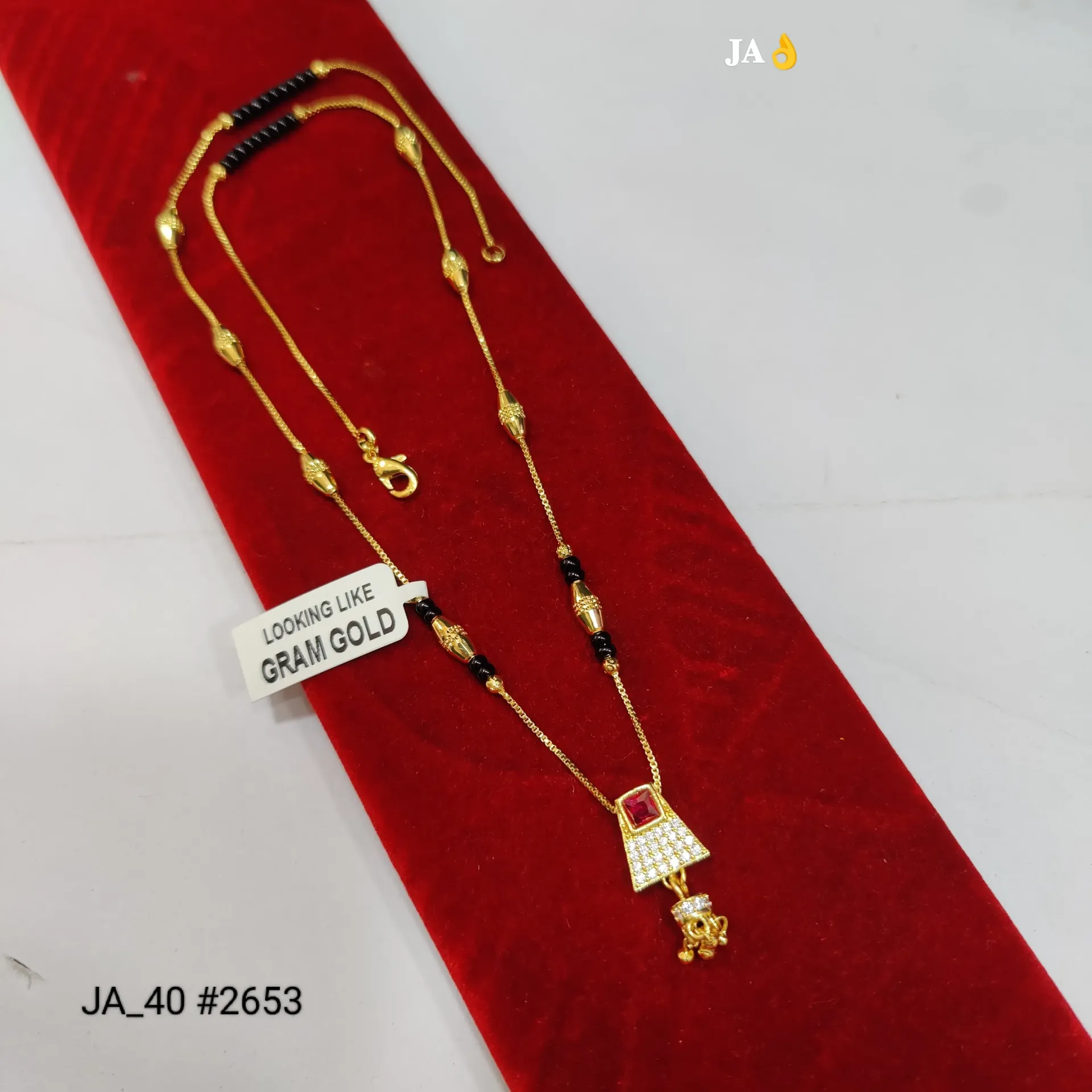 1 Gram Gold Plated Ruby CZ Tassel Designer Mangalsutra Necklace DN-2653