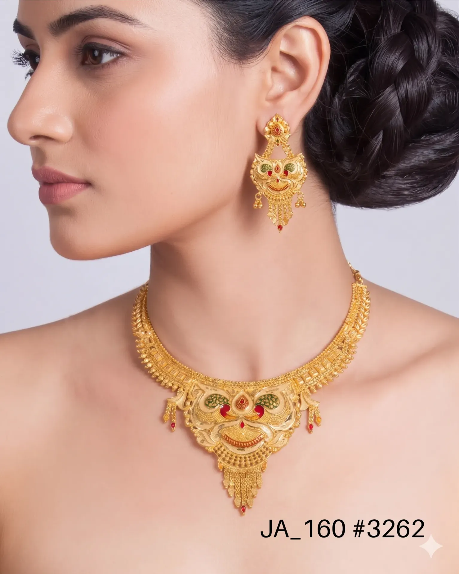 1 Gram Gold Plated Traditional Designer Necklace Set with Earrings DN-3262